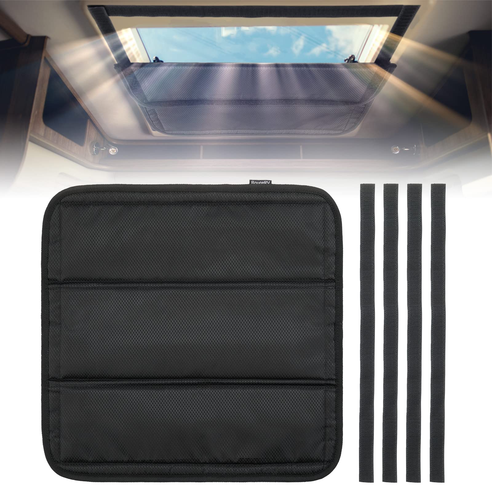 BougeRV Magnetic RV Skylight Vent Cover - Foldable Camper Window Sun Shade & Privacy Curtain for RV Bathroom, Boat Windows (15.8