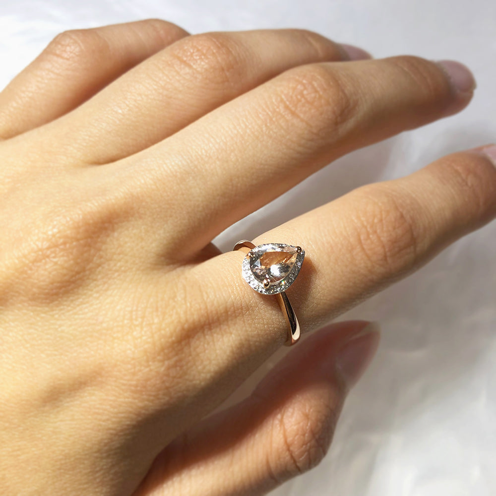 9ct Rose Gold 1.00ct Morganite 8x6mm Pear Cut Diamond Engagement Ring for Women - Perfect for Weddings, Anniversaries & Special Occasions