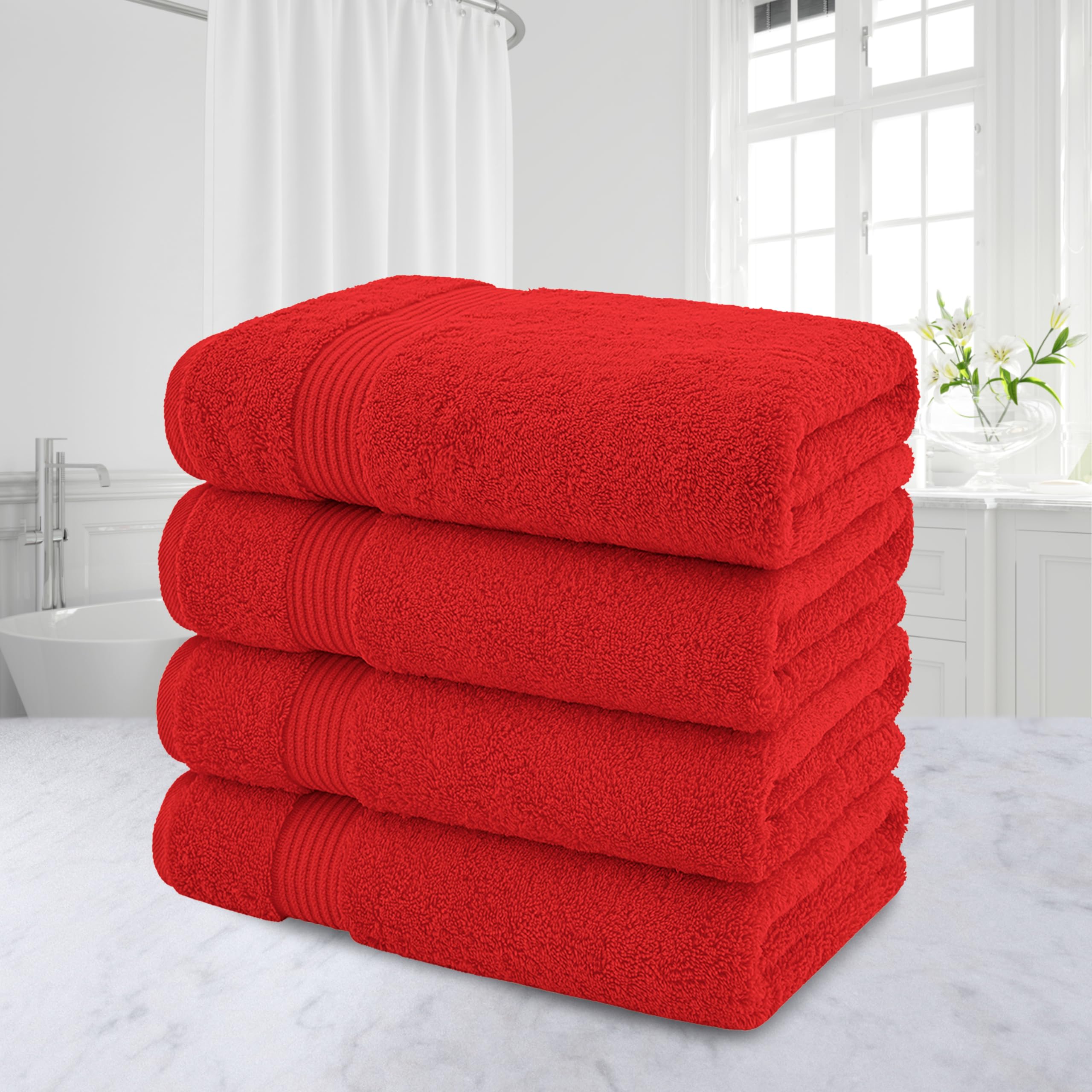 Premium 100% Cotton Turkish Bath Towels - 4 Pack Extra Large (27x54 Inches) - Ultra Soft & Absorbent for Spa, Bathroom & Beach - Red - Prime Eligible - Clearance Sale