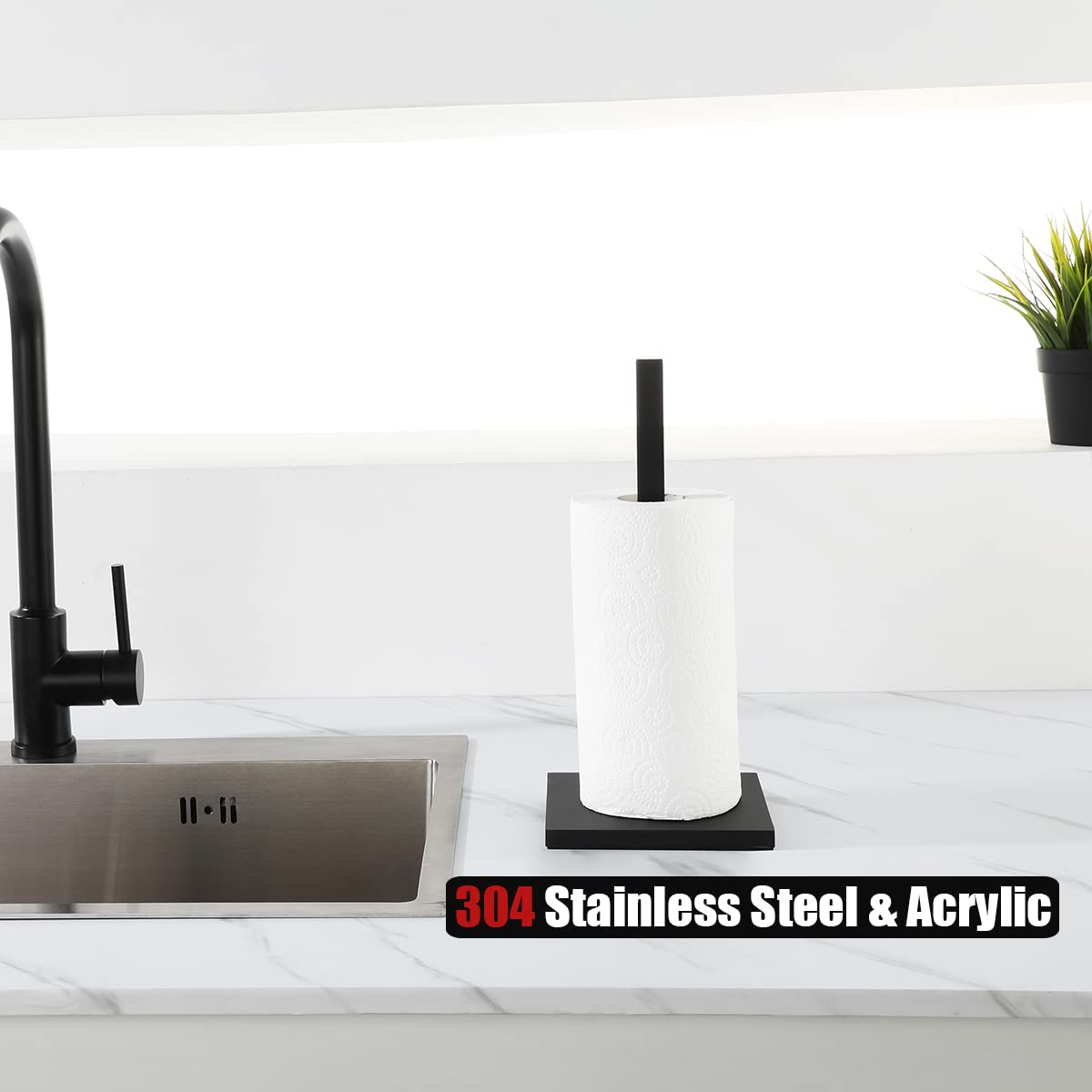 Stainless Steel Paper Towel Holder Stand - Black 304 Steel Free Standing Kitchen Countertop Dispenser for Standard & Jumbo Rolls | Perfect for Kitchens, Restaurants, Offices & Bathrooms