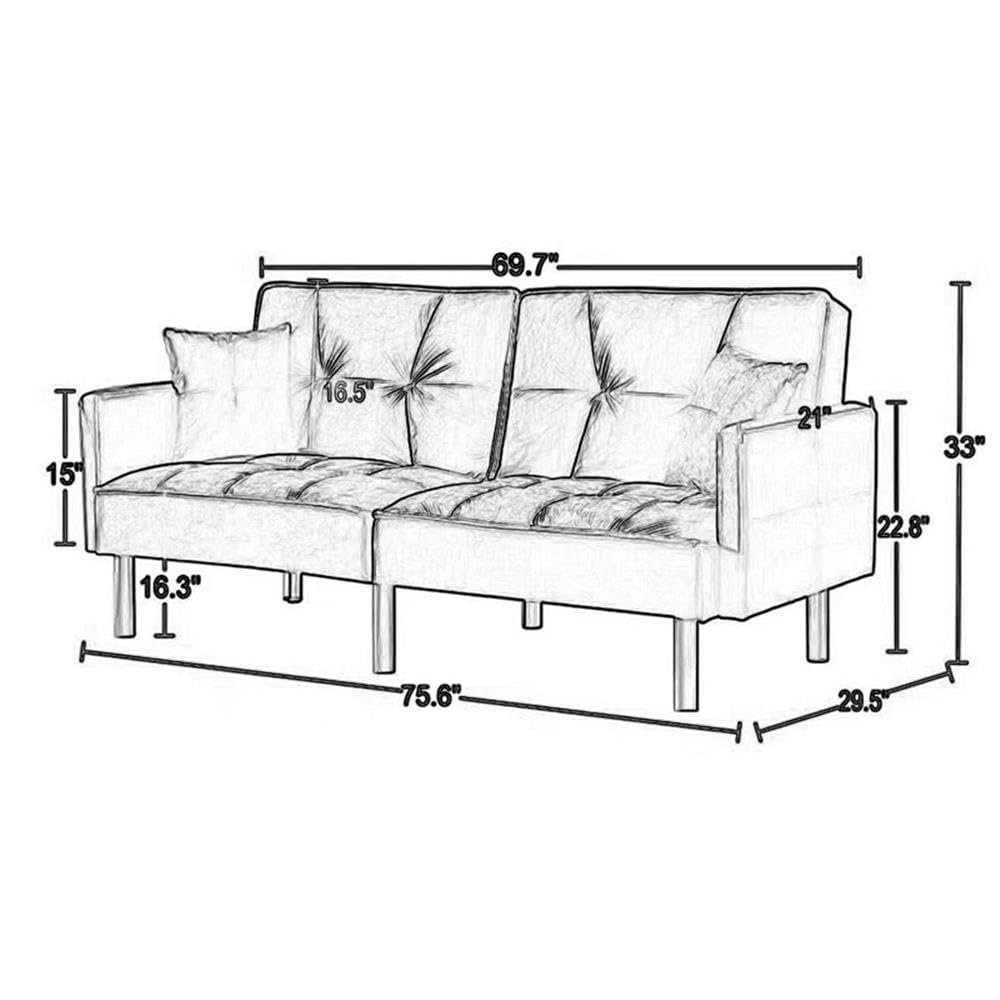 Legend Vansen Velvet Convertible Sofa Bed - Sleeper Couch with Removable Pillows for Living Room, Guest Room & Small Spaces