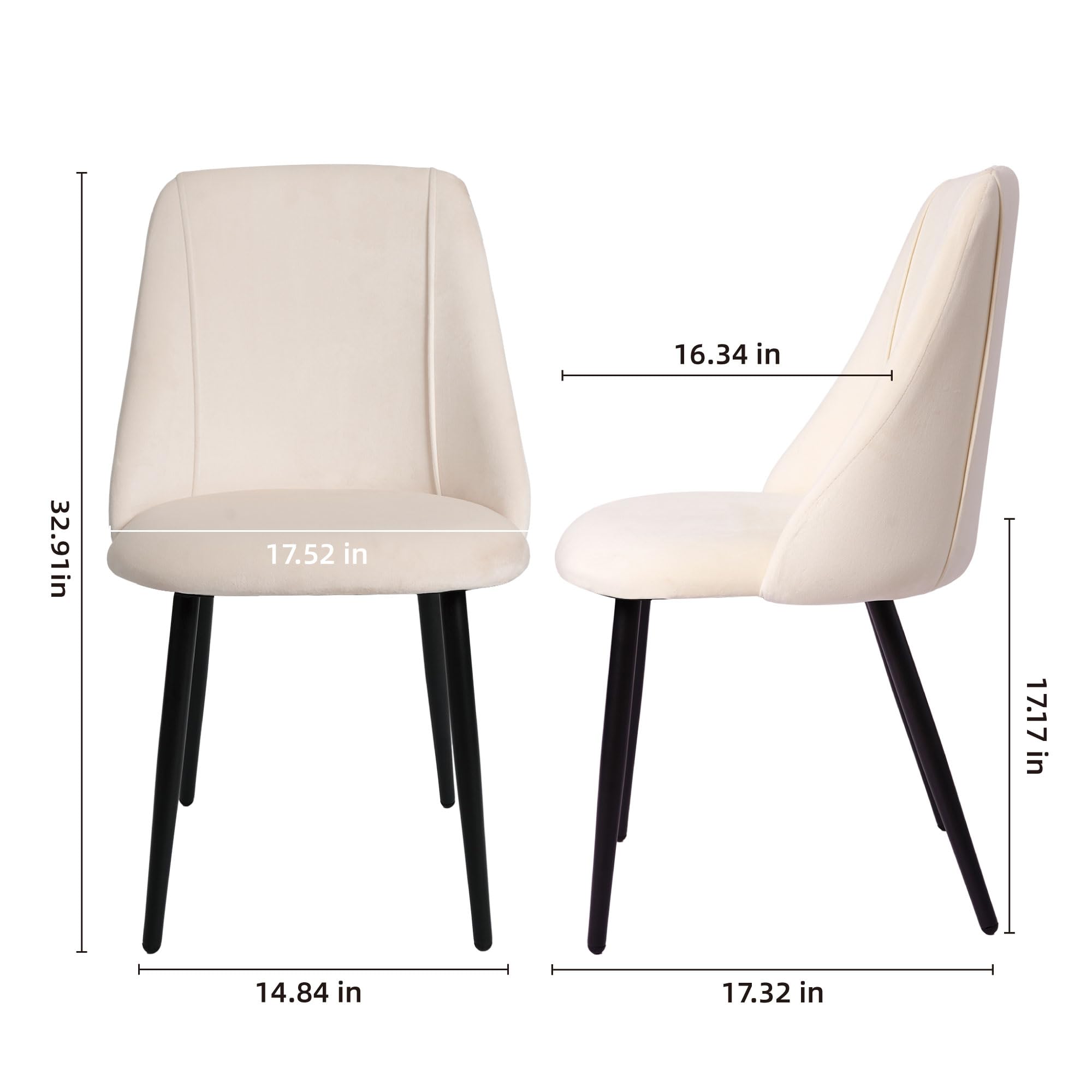 Luxury Velvet Dining Chairs Set of 2 - Modern Upholstered Kitchen Chairs with Sturdy Metal Legs - Cream White Accent Chairs for Dining Room, Kitchen & Living Room - Perfect for Home Decor & Dinner Parties