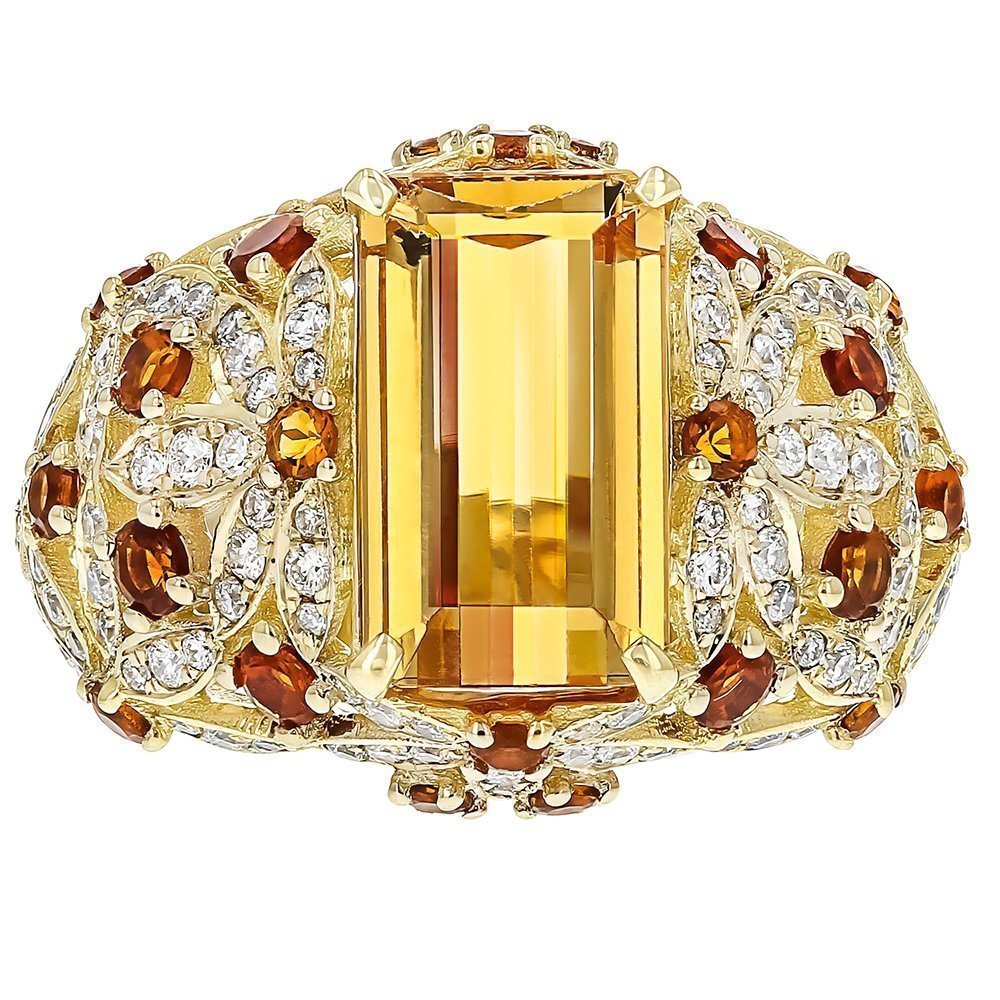 JULEVE Floral Ring with Topaz, Citrine & Diamonds - Elegant Jewelry for Women, Perfect for Weddings, Parties & Special Occasions