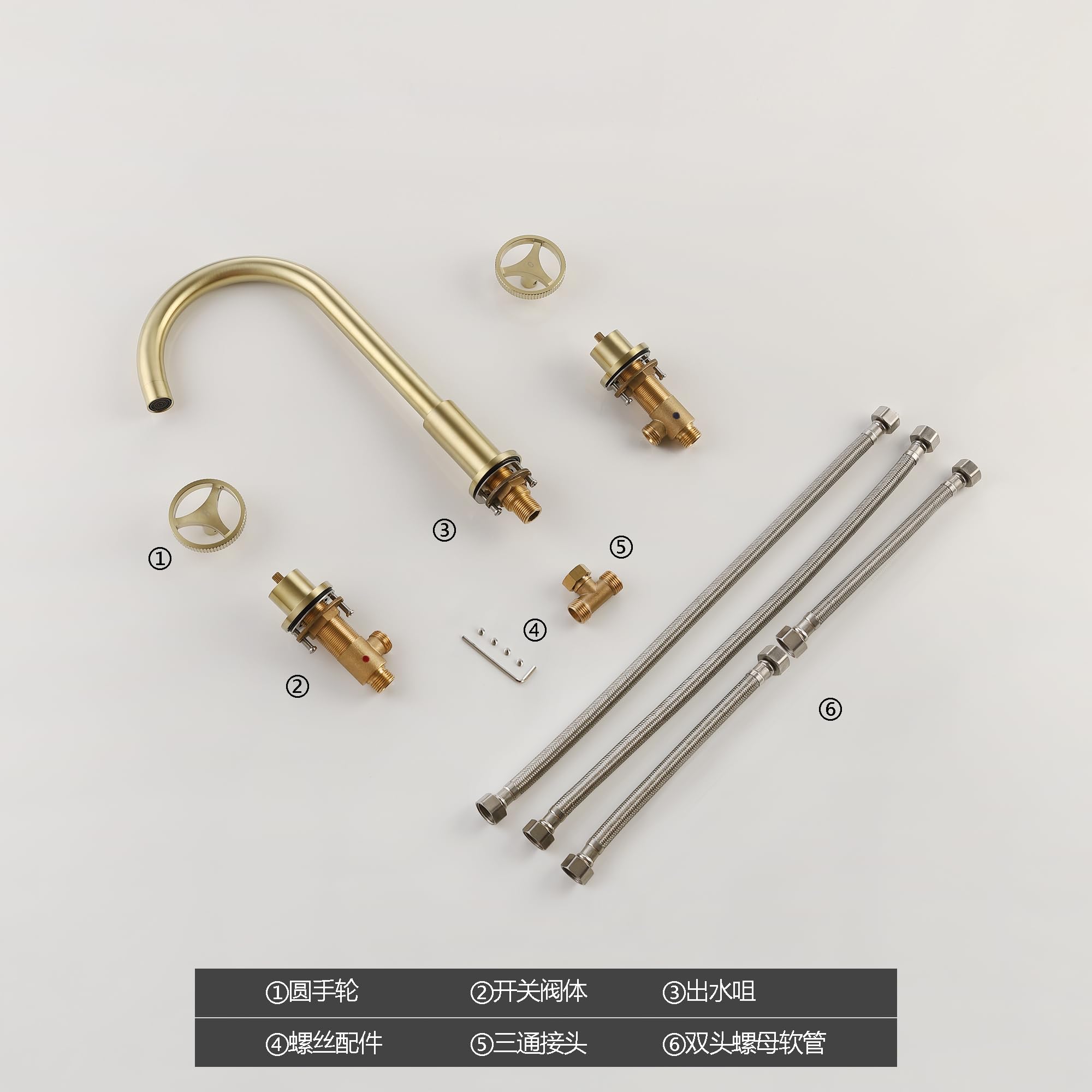 Modern Brushed Gold Widespread Two-Handle Bathroom Vanity Faucet - Deck Mount 3-Hole Gooseneck Sink Faucet for Bathroom & Powder Room Renovation | Perfect for Contemporary Home Decor