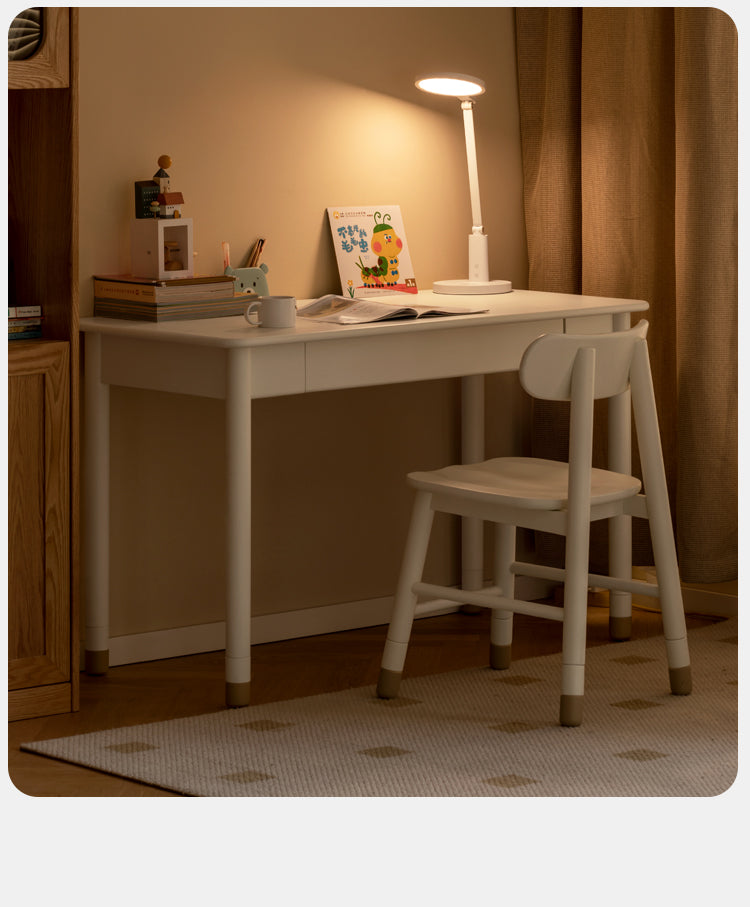 Solid Poplar Wood Kids Height-Adjustable Learning Desk with Cream Drawer - Perfect for Homeschooling, Online Classes & Study Room Organization