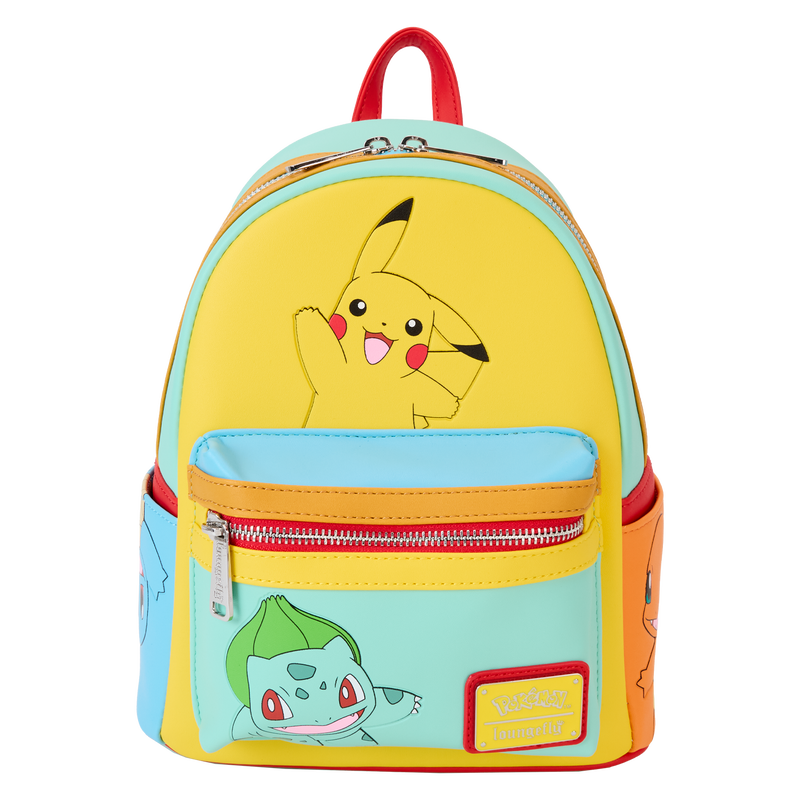 Loungefly Pokémon Color Block Starters Mini Backpack - Cute Pikachu & Starter Pokémon Design for School, Travel & Cosplay | Official Licensed Merchandise