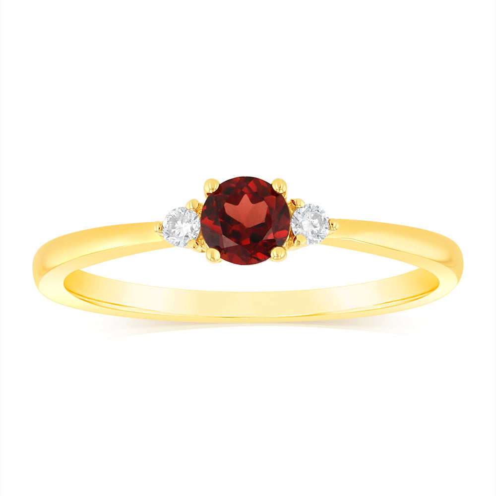 0.30 Carat Red Garnet & Diamond Ring in 9K Yellow Gold - Elegant Jewelry for Engagement, Anniversary & Special Occasions
