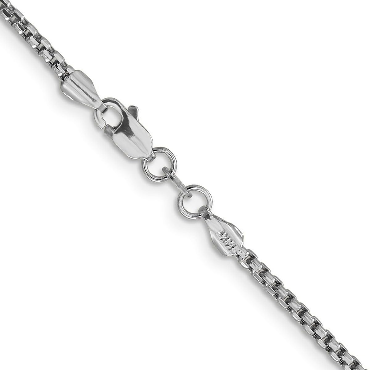 14K White Gold Hollow Polished Lobster Claw Clasp 1.75mm Round Box Chain Necklace for Women & Men - Elegant Jewelry for Everyday Wear, Special Occasions & Gifts