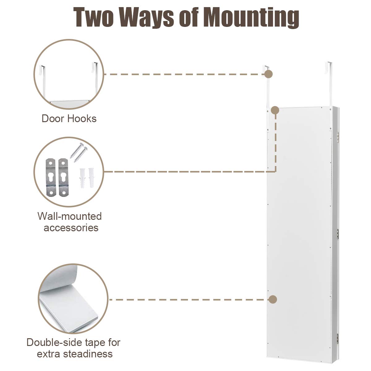Giantex 12 LED Jewelry Armoire with Full-Length Mirror - Wall Mounted Jewelry Cabinet Organizer with Ring Slots, Earring Holders, Necklace Hooks & 5 Storage Shelves - Large Capacity Jewelry Storage for Bedroom, Closet, Dressing Room & Vanity Organization