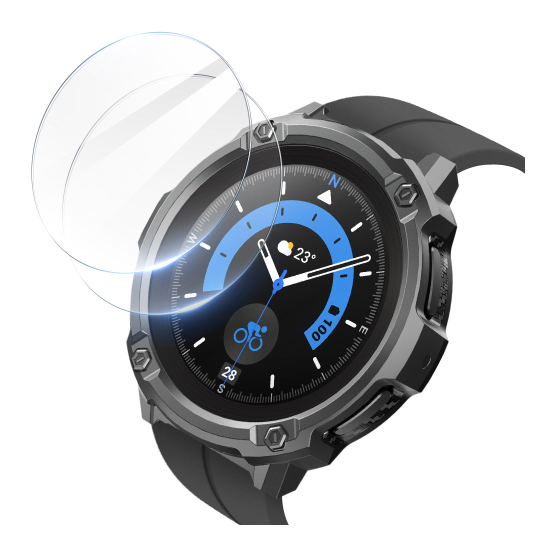 Samsung Galaxy Watch5 Pro 45mm Case - Unicorn Beetle Rugged Protective Cover with Tempered Glass Screen Protector (Black) | Shockproof & Scratch Resistant for Outdoor Sports & Workouts