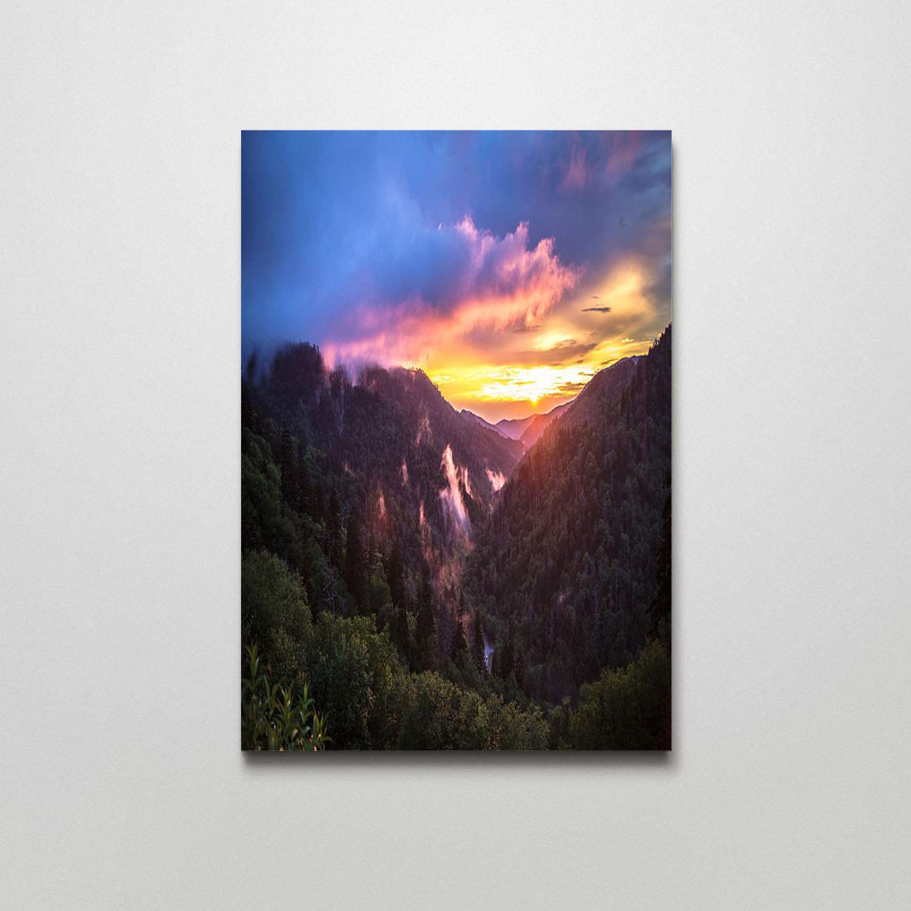 Modern Sunset Canvas Wall Art - Peaceful Great Smoky Mountains Landscape Painting - 16x24 Inch Home Decor for Living Room, Bedroom & Office