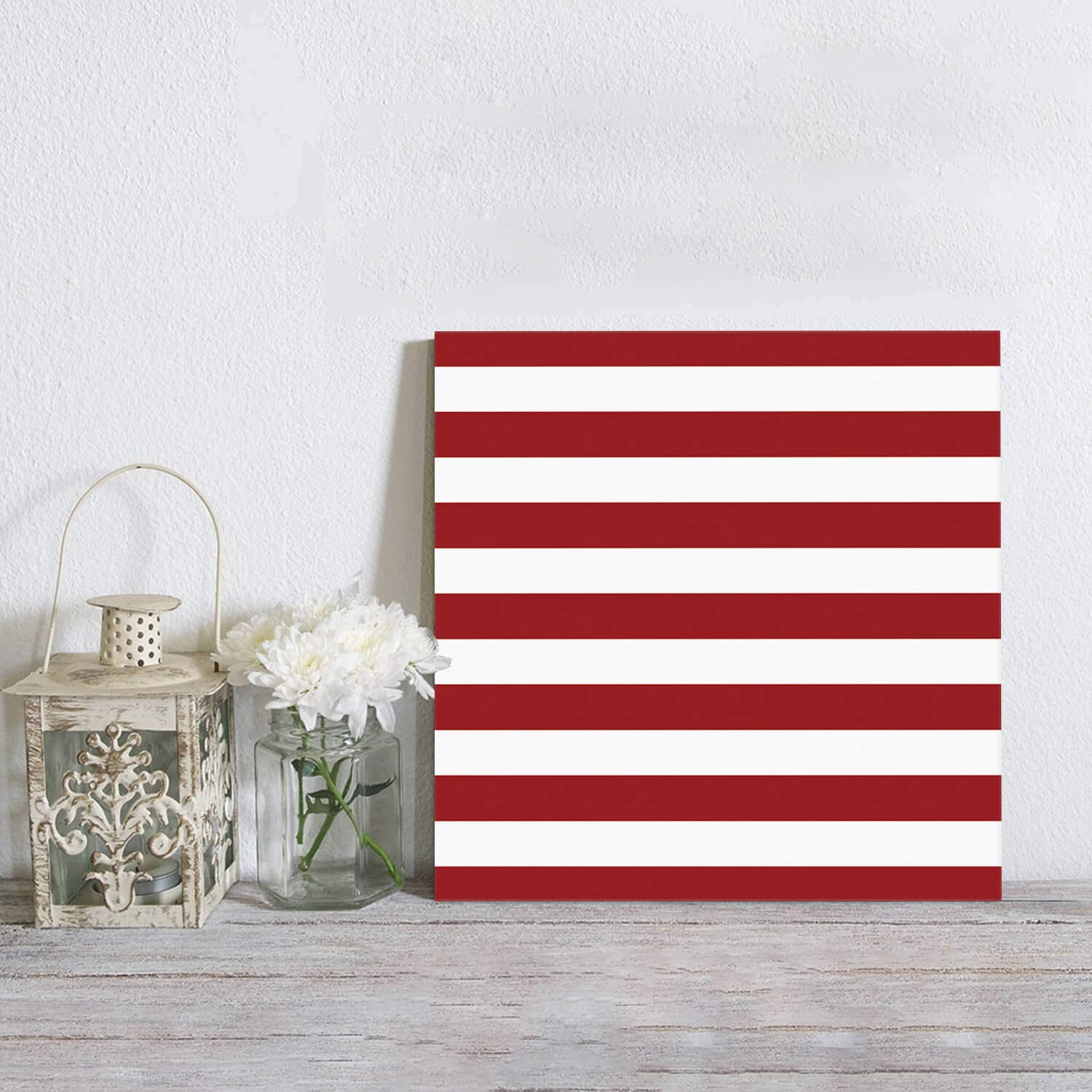 Stripe Canvas Art Wall Decor - 8x8 Inch Modern Abstract Painting for Living Room, Bedroom, Office - Ready to Hang Christmas Themed Red and White Home Decoration - Perfect for Holiday Gifts & Seasonal Interior Design