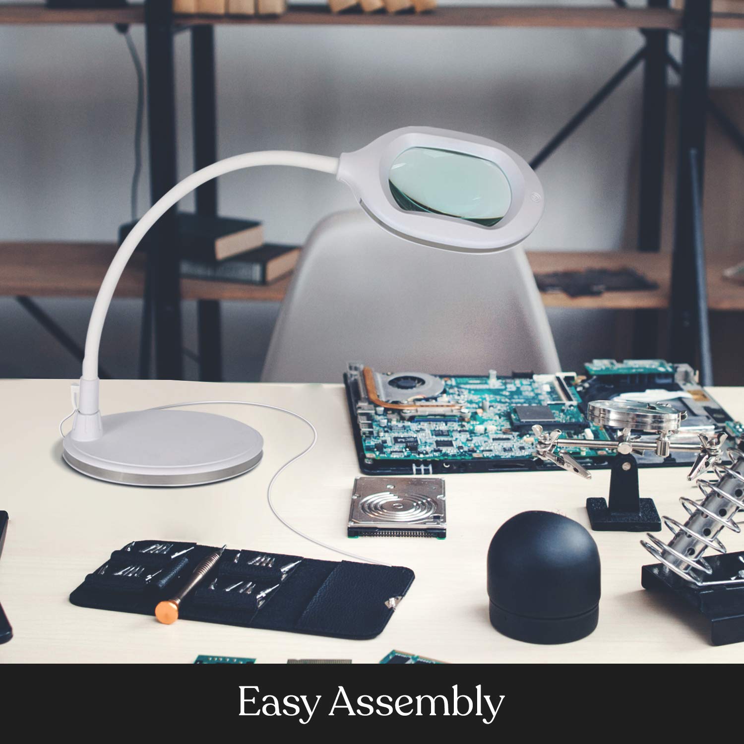 Brightech LightView Pro Magnifying LED Desk Lamp - 3-in-1 Adjustable Floor Lamp with Glass Magnifier for Reading, Hobbies & Professional Work | Durable Flexible Work Light for Crafts, Sewing, Jewelry Making & Detailed Tasks (White)