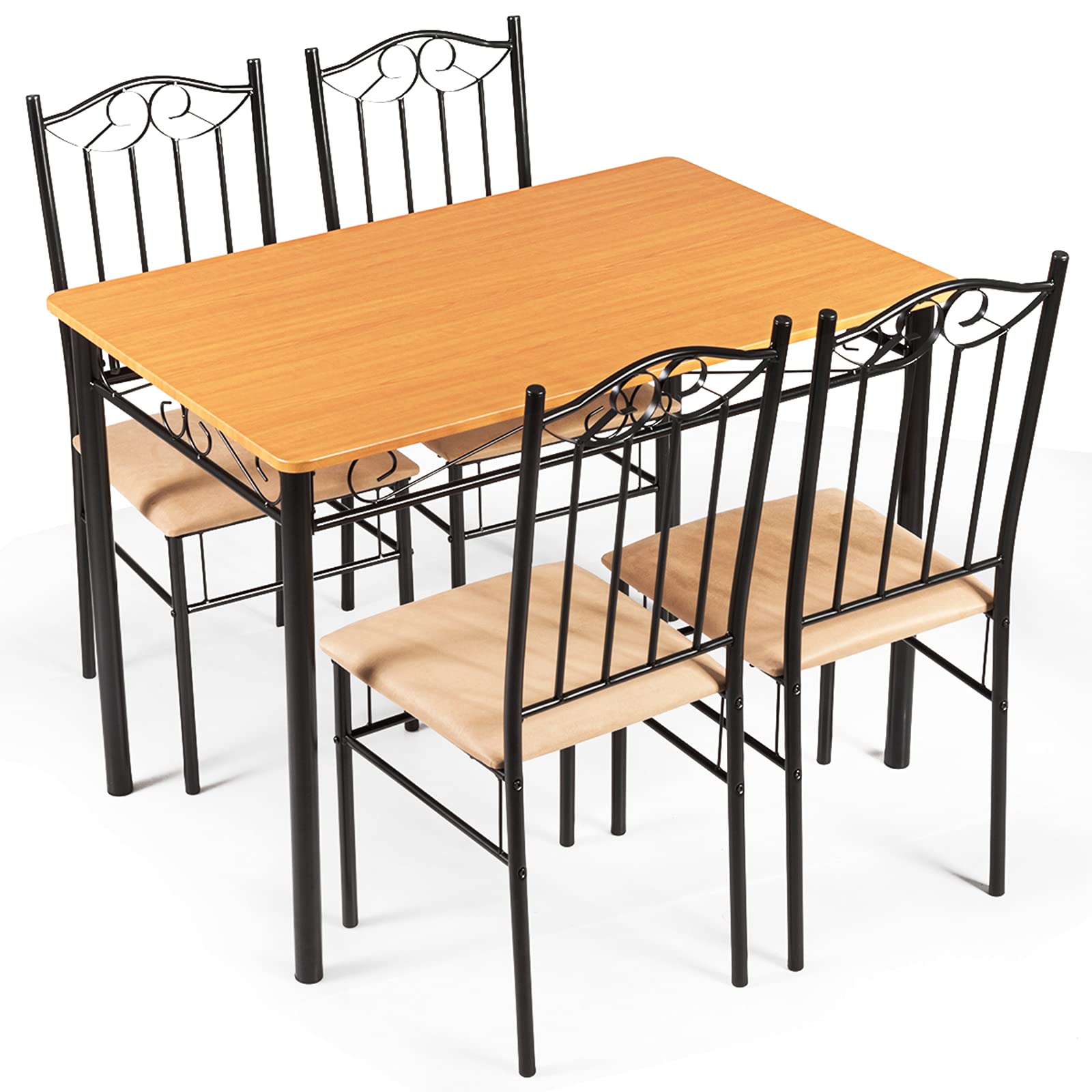 COSTWAY 5-Piece Modern Dining Table Set with Metal Frame - Kitchen Table & 4 Chairs for Home, Restaurant & Café | Perfect for Small Spaces, Family Meals & Commercial Use