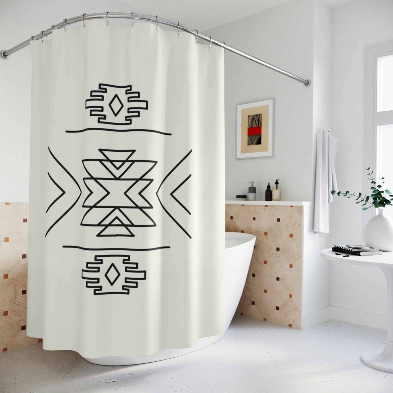 Sedona Southwest Bathroom Shower Curtain - Beige Boho Bath Decor for Home - Perfect for Spa, Guest Bath & Southwestern Style Bathrooms