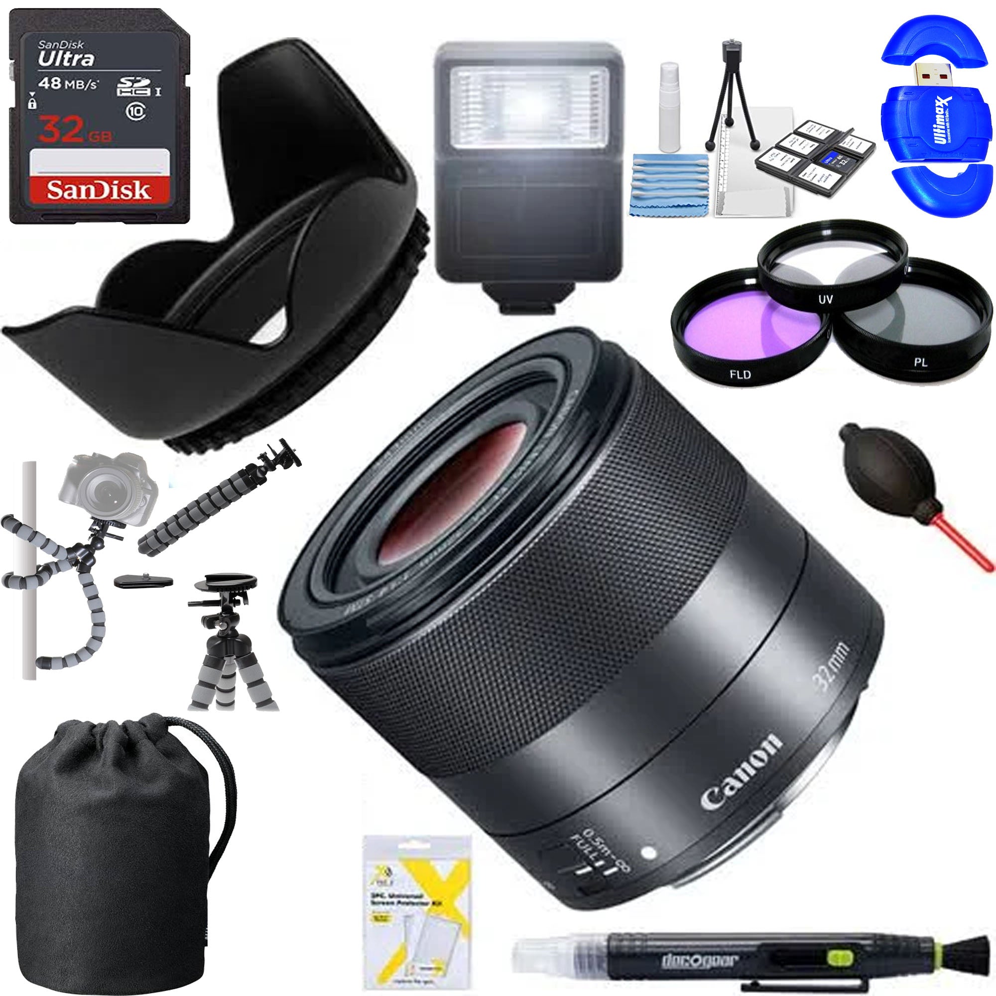 Canon EF-M 32mm f/1.4 STM Lens (2439C002) with 32GB SD Card - Fast Prime Lens for Canon Mirrorless Cameras - Perfect for Portrait, Street & Low Light Photography
