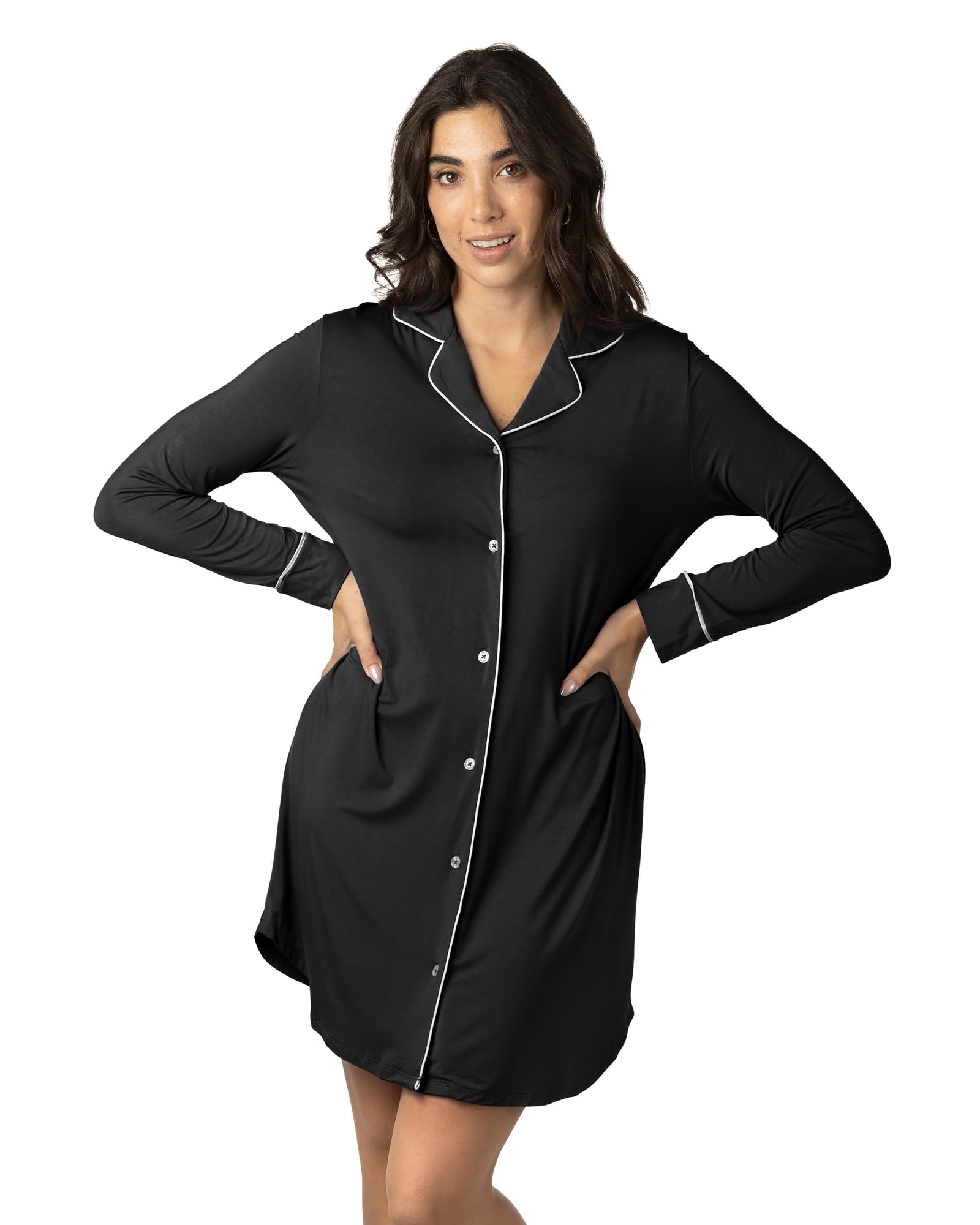 Kindred Bravely Clea Maternity Nightgown - Long Sleeve Nursing Pajamas with Button Down Front for Postpartum & Breastfeeding | Comfortable Sleepwear for New Moms at Home & Hospital Stay