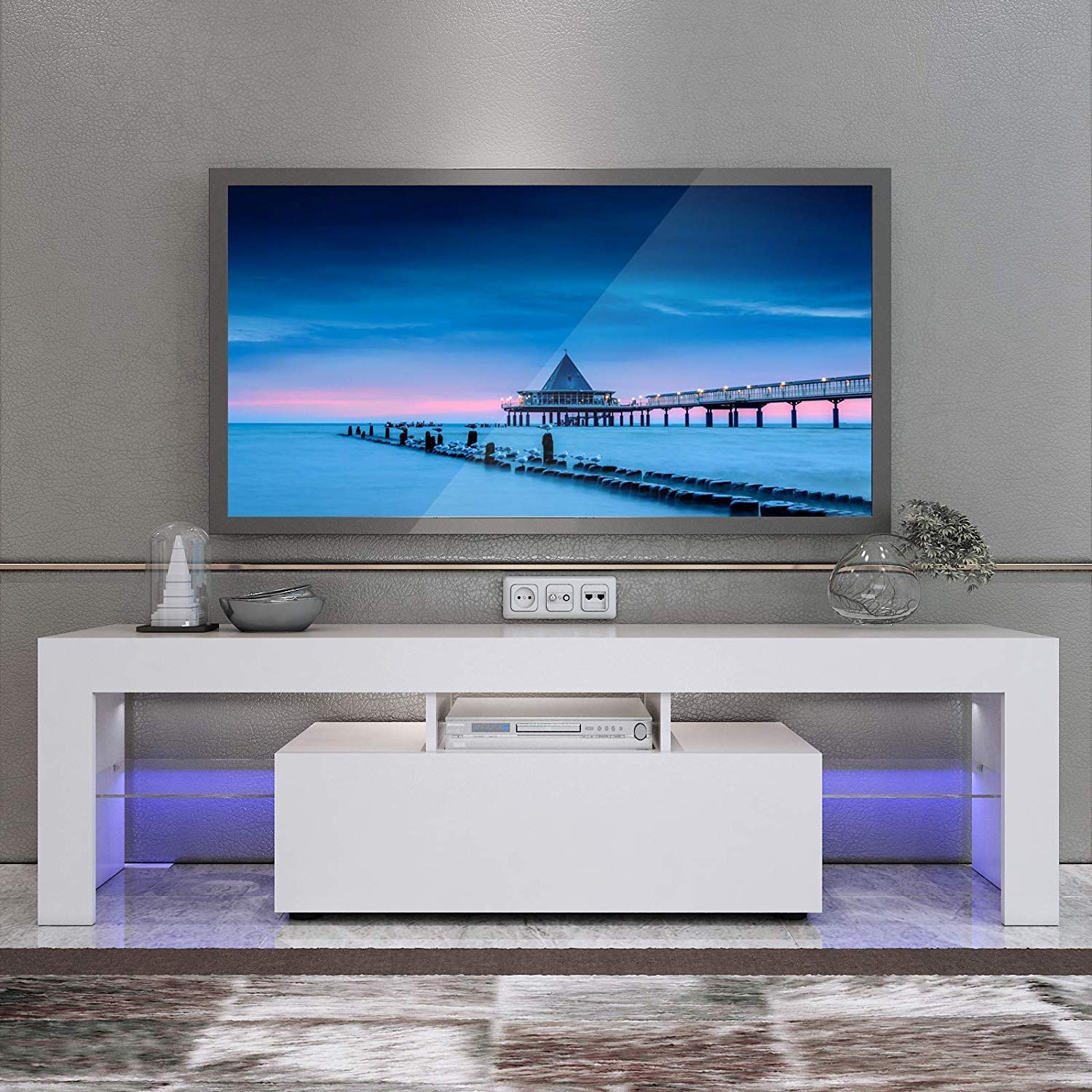 Modern Simple TV Stand with LED Lights, Entertainment Center Console Table for Living Room - Holds Up to 51