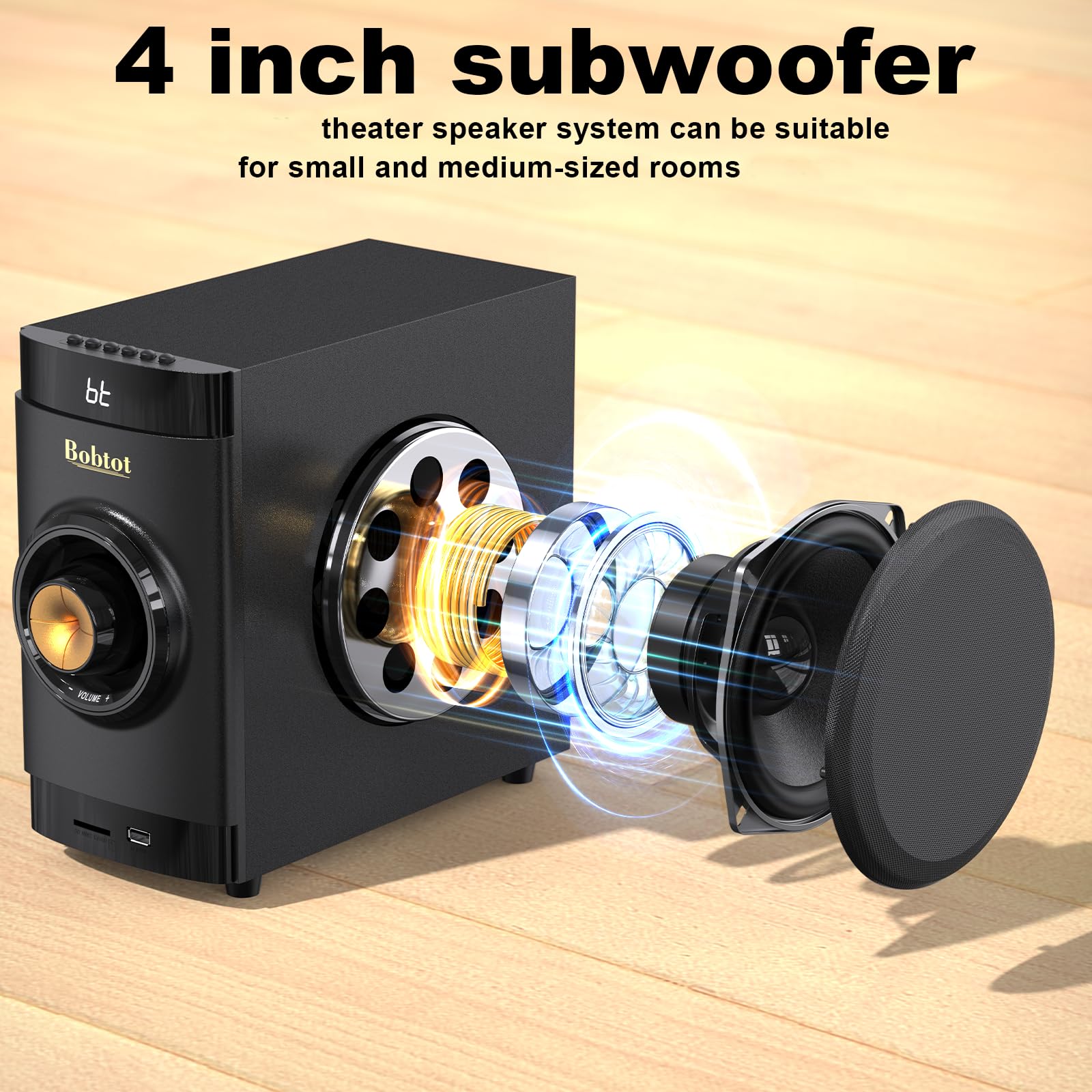 5.1 Channel Home Theater System with 4-Inch Subwoofer & Wired Speakers - HDMI ARC, Optical, Bluetooth Input for TV, Projector | Perfect for Movie Nights & Gaming Setup