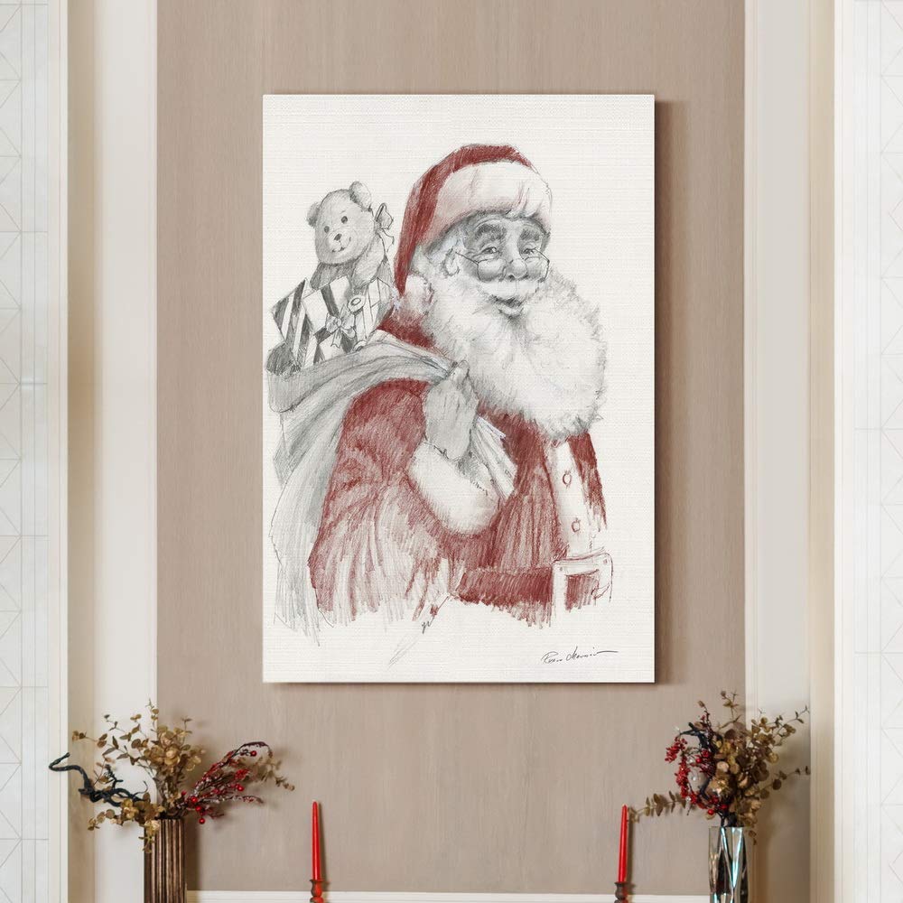 Premium Santa's Sack of Toys Wall Art - Christmas & Winter Holiday Decor with Smiling Santa - Gallery Wrapped Canvas Print 32x48 Inches - Ready to Hang - Made in USA - Perfect for Living Room, Bedroom & Office Decor