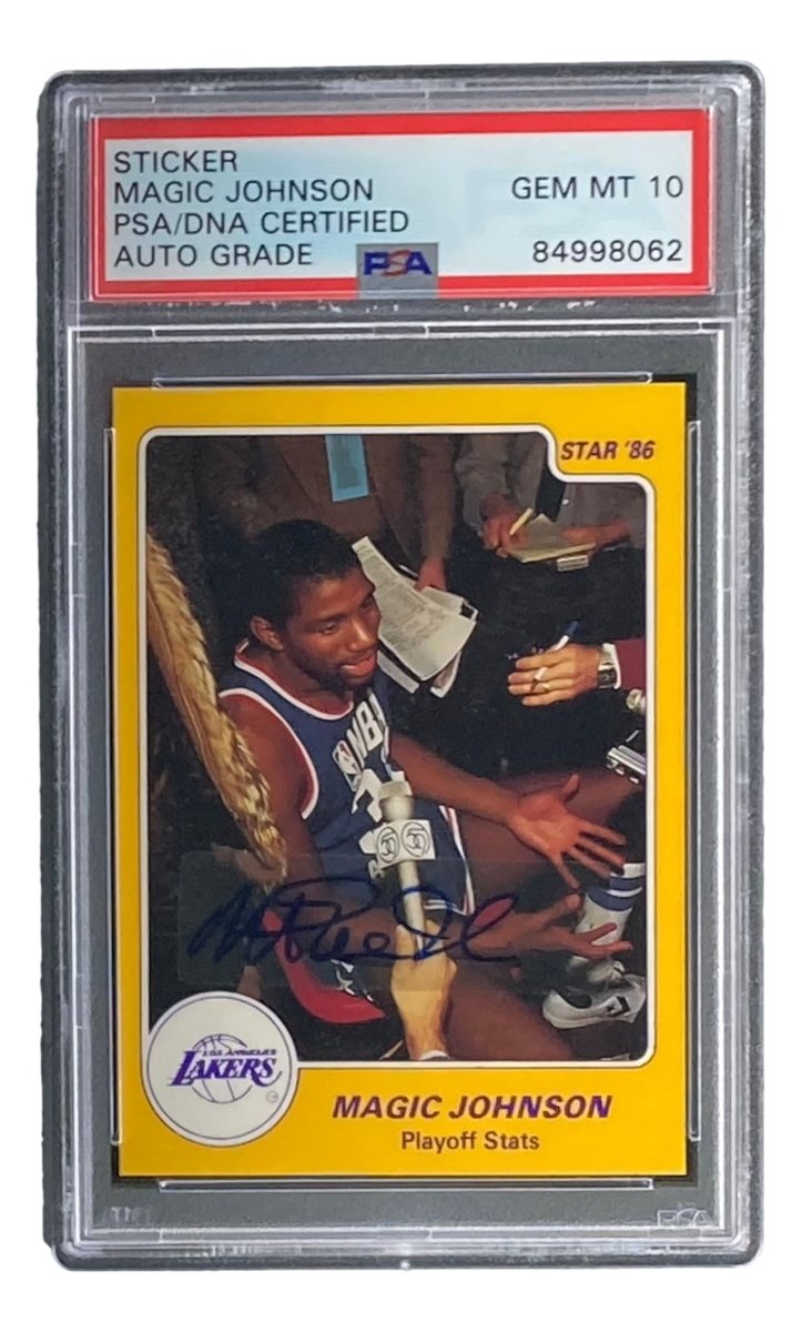 Magic Johnson Signed 1986 LA Lakers Star #4 Trading Card PSA/DNA Gem MT 10 - Perfect for NBA Memorabilia Collectors & Sports Fans Display