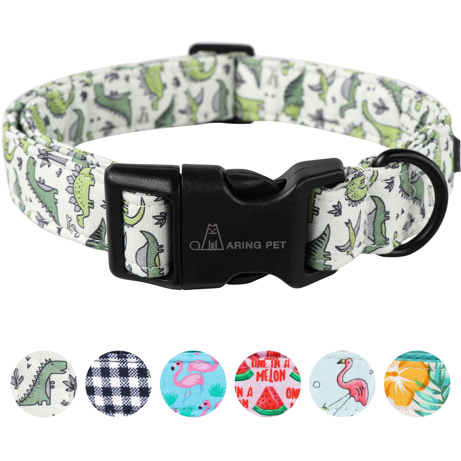Dinosaur Dog Collar - Adjustable Cotton Pet Collar for Small Medium Large Dogs - Perfect for Daily Walks & Playtime