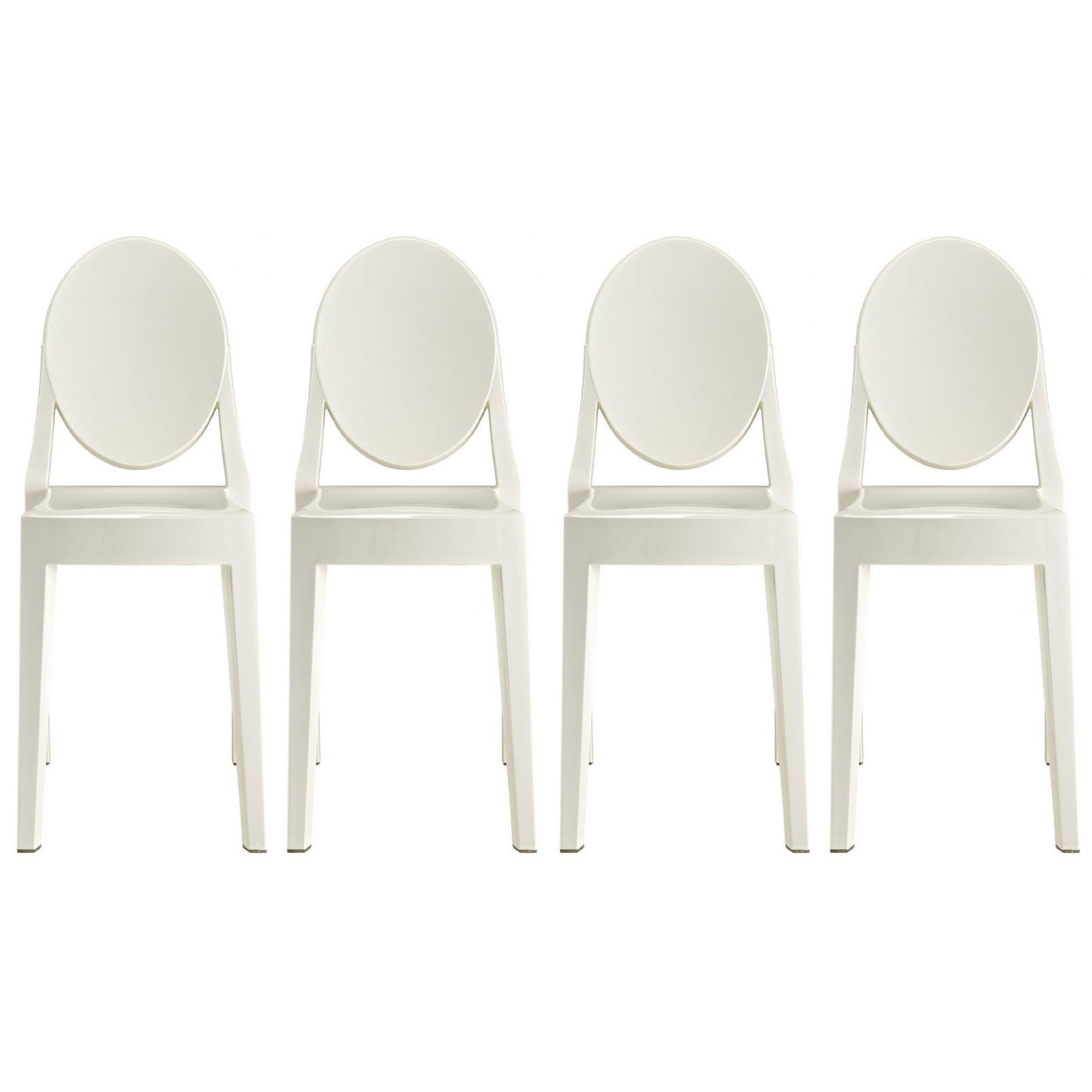 2xhome Set of 4 Louis Style Ghost Armchairs - Modern Mid Century Designer Dining Room Chairs with Lounge Arms - White Accent Seats for Living Room, Dining Area & Office Decor