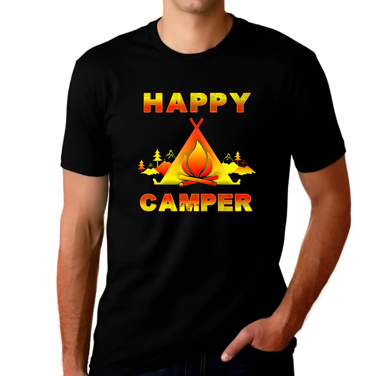 Men's Camping Shirt - Funny Happy Camper Outdoor Shirt for Hiking, Fishing & Adventure - Lightweight Quick-Dry Performance Tee for Summer Camping Trips