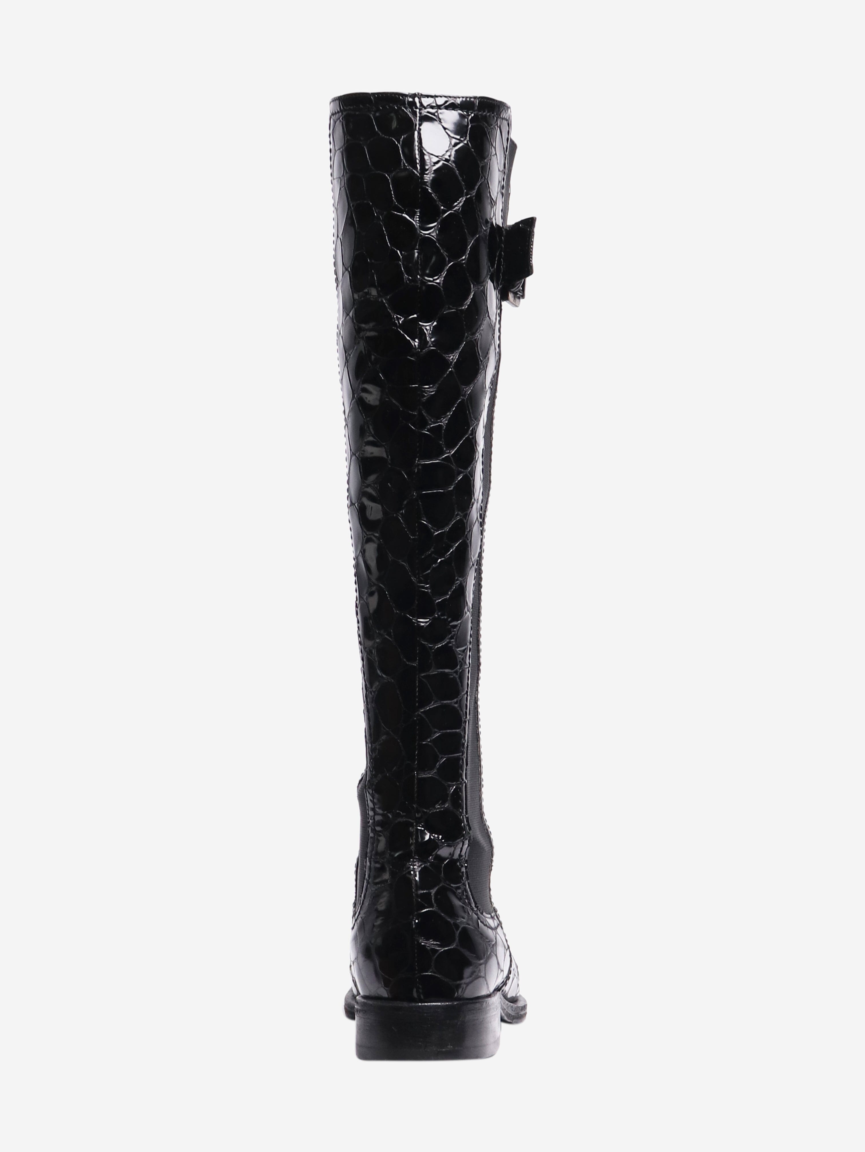 Black Croc Embossed Knee High Chelsea Boots Women's Size EU 37 (US 7) - Stylish Waterproof Winter Boots for Fashion, Office & Outdoor Wear