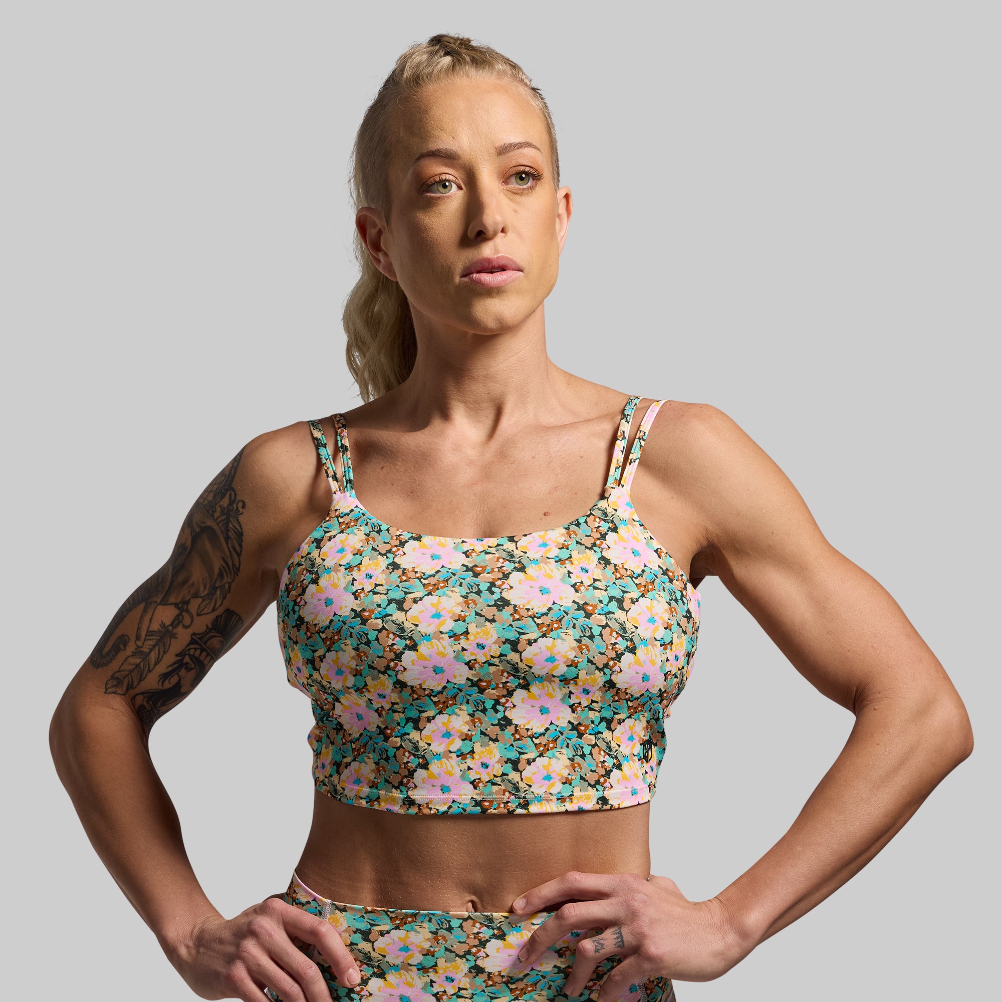 Tempo Biker Short Set - High Waist Workout Shorts for Women | Petal Perfect Floral Print | Gym, Yoga, Running & Cycling