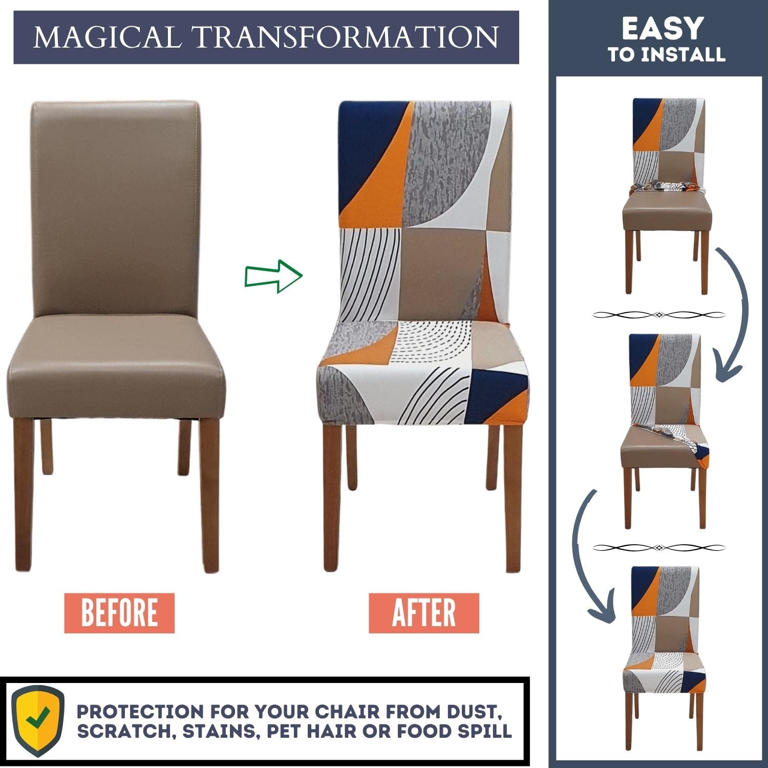 SPRINGRICO 6-Pack Stretch Dining Chair Covers - Washable Spandex Slipcovers for Kitchen & Parsons Chairs - Removable Seat Protectors for Home, Party & Restaurant Use (Color Matrix, Set of 6)