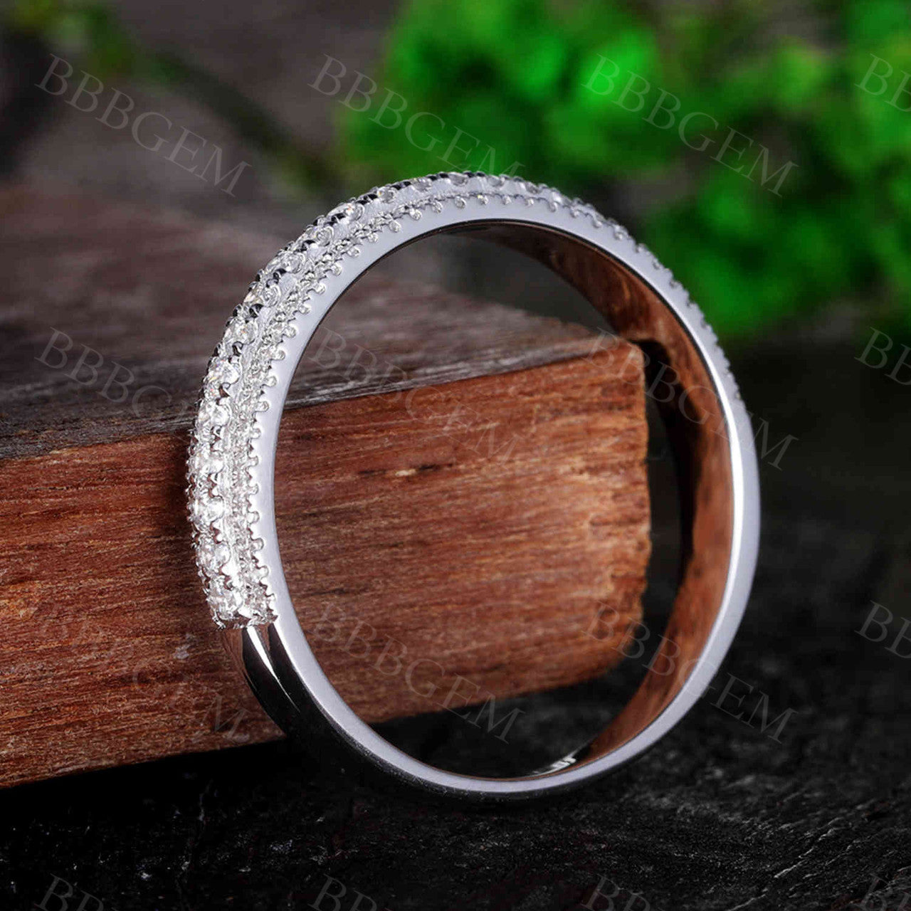 Solid White Gold Moissanite Wedding Band for Women - 3 Row Moissanite Engagement Ring | Perfect for Bridal Jewelry, Anniversary Gifts & Special Occasions