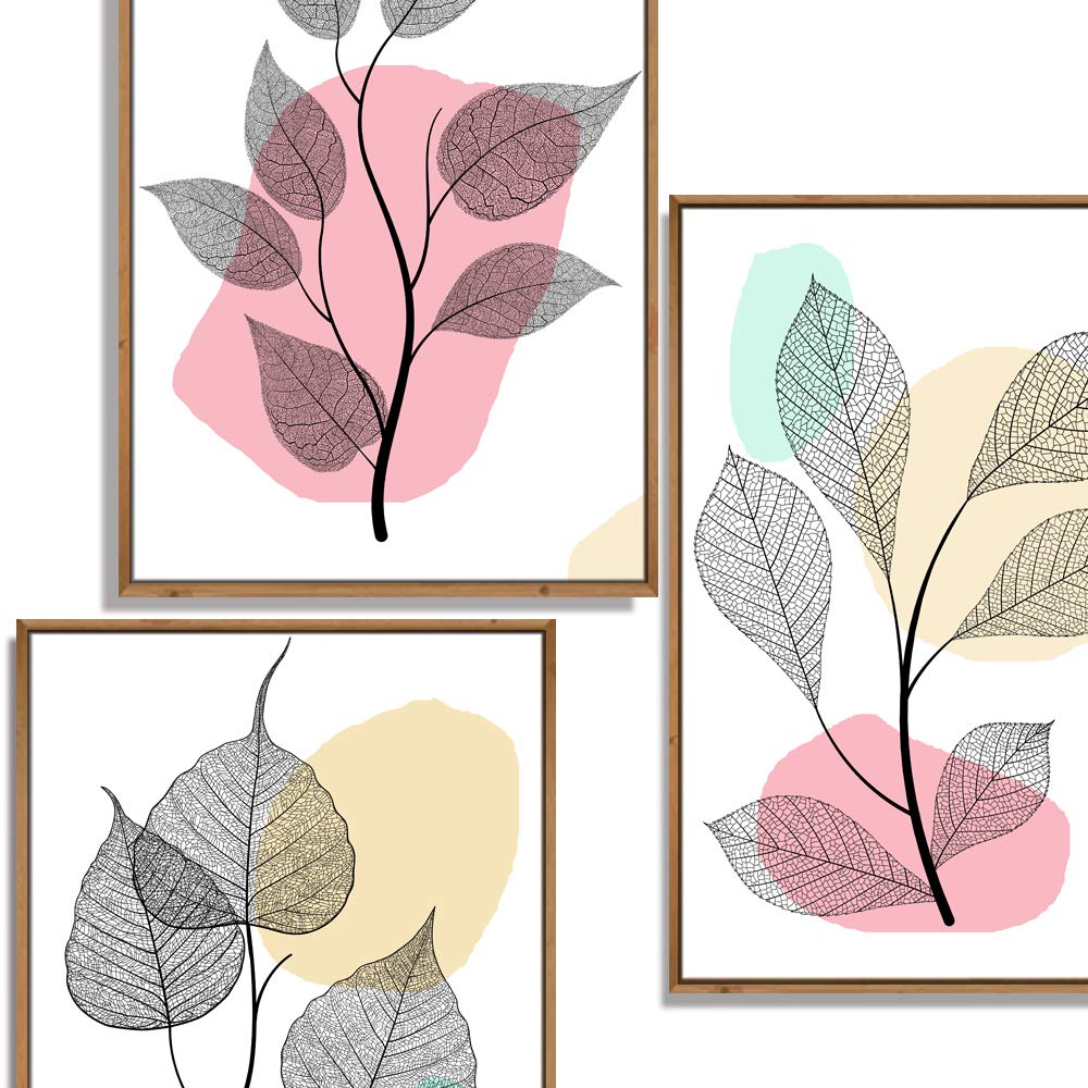 Wall26 3-Panel Framed Canvas Wall Art Set - 16x24 Inch Leaf Theme Prints for Living Room & Bedroom Decor - Ready to Hang Nature-Inspired Home Decor for Modern Interior Design