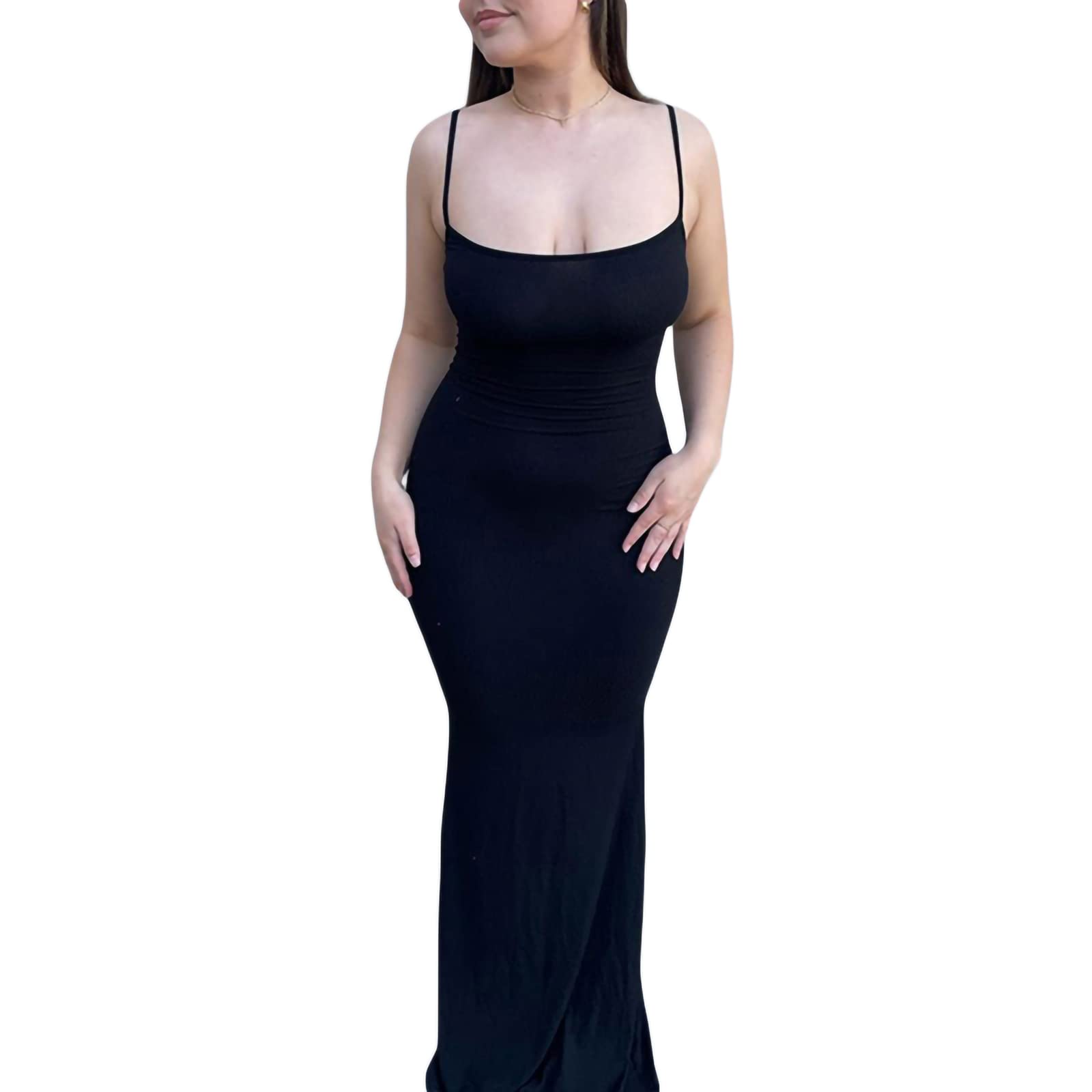 Sexy Women's Solid Maxi Bodycon Dress - Spaghetti Strap Sleeveless Cami Long Dress for Evening Party, Club, Wedding & Formal Occasions