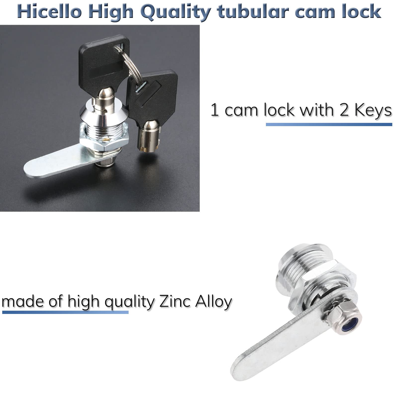 16mm Zinc Alloy Drawer Tubular Lock with 2 Keys - Secure Cam Cylinder for Mailbox, Cabinet, Tool Box & Door Hardware (Ideal for Home, Office & Storage Security)