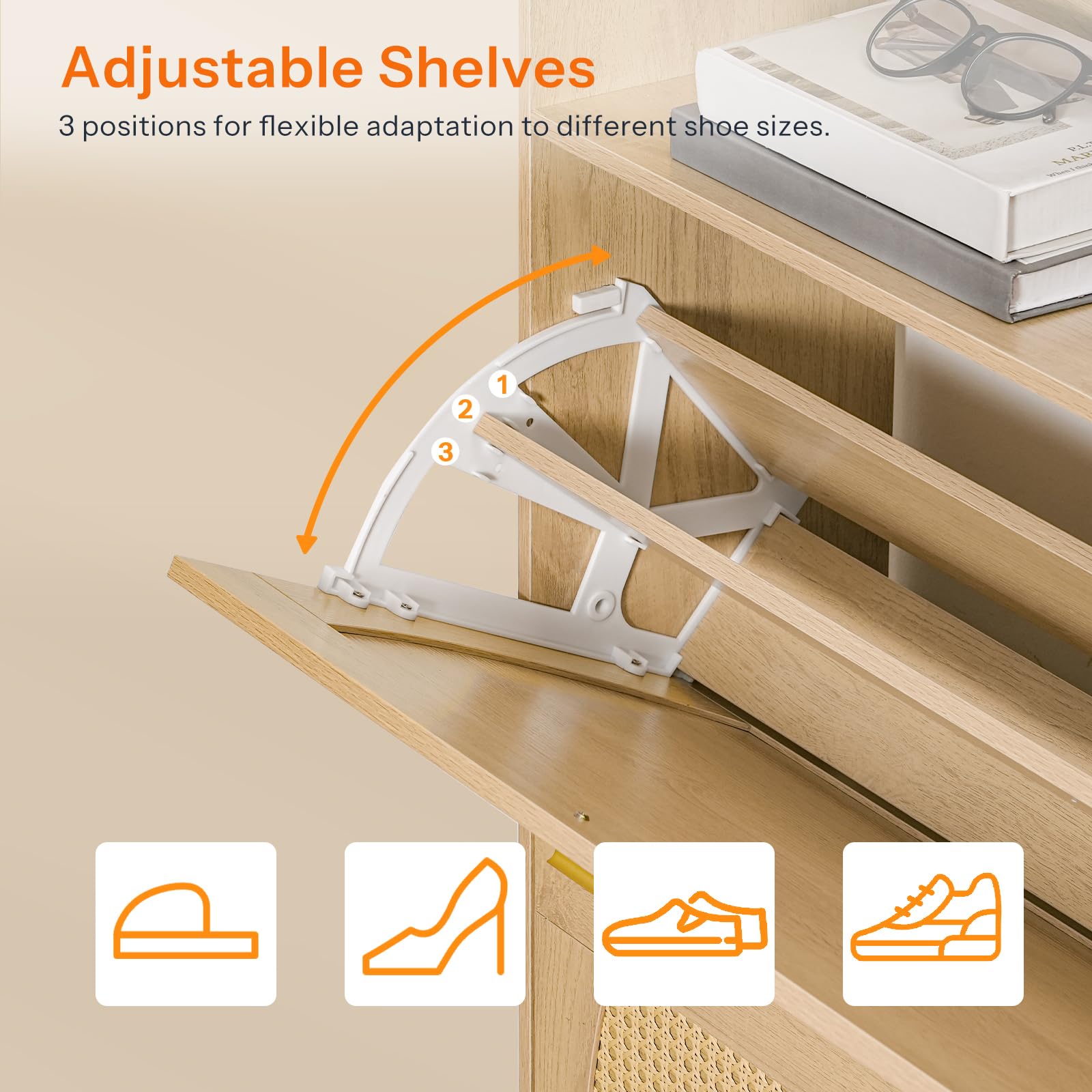 HOOBRO Rattan Shoe Storage Cabinet with 2 Flip Drawers - Adjustable Shelves Entryway Shoe Organizer for Hallway & Living Room - Natural Bamboo Shoe Rack for Small Spaces (NN80SC01) | Perfect for Apartment Entry, Closet Organization & Home Decor