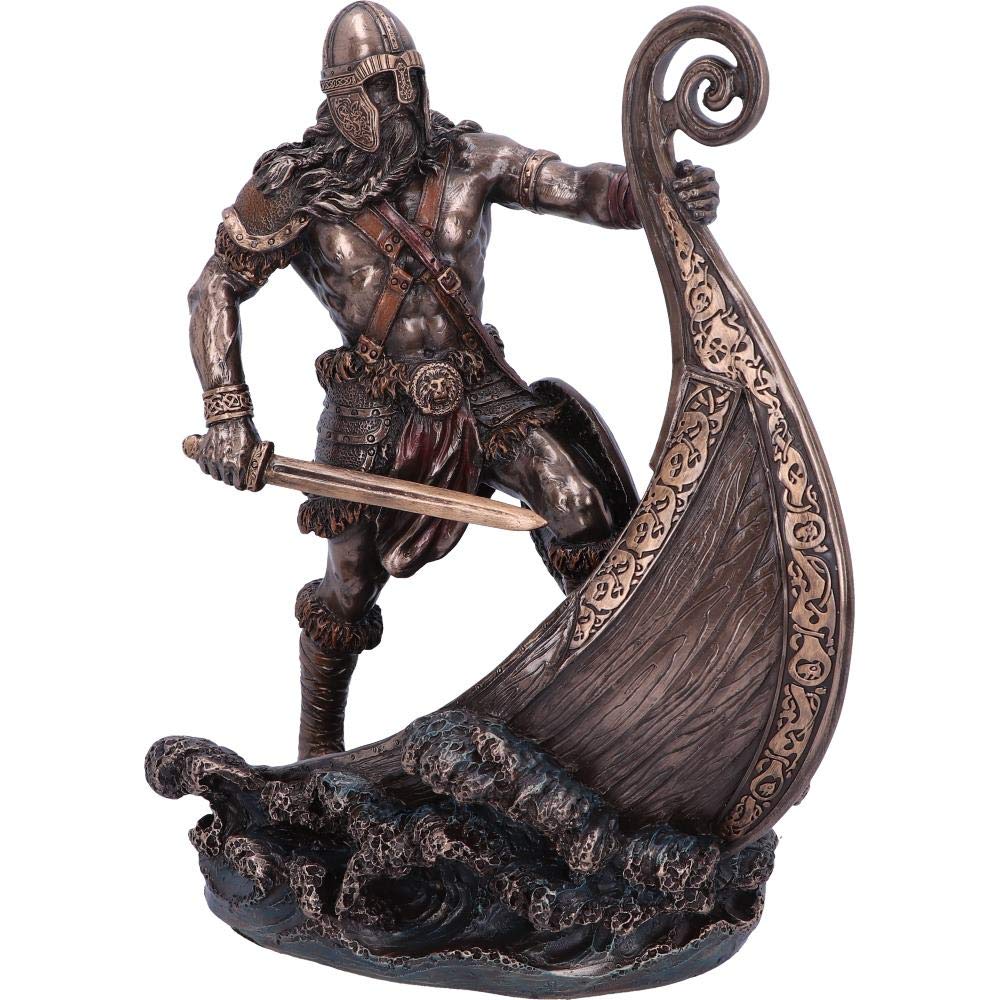 Authentic Nemesis Now Bronzed Halvor Viking Longship Collectible Figurine - Bronze Norse Decor for Home, Office & Viking Enthusiasts | Perfect Gift for History Lovers & Medieval Decor
