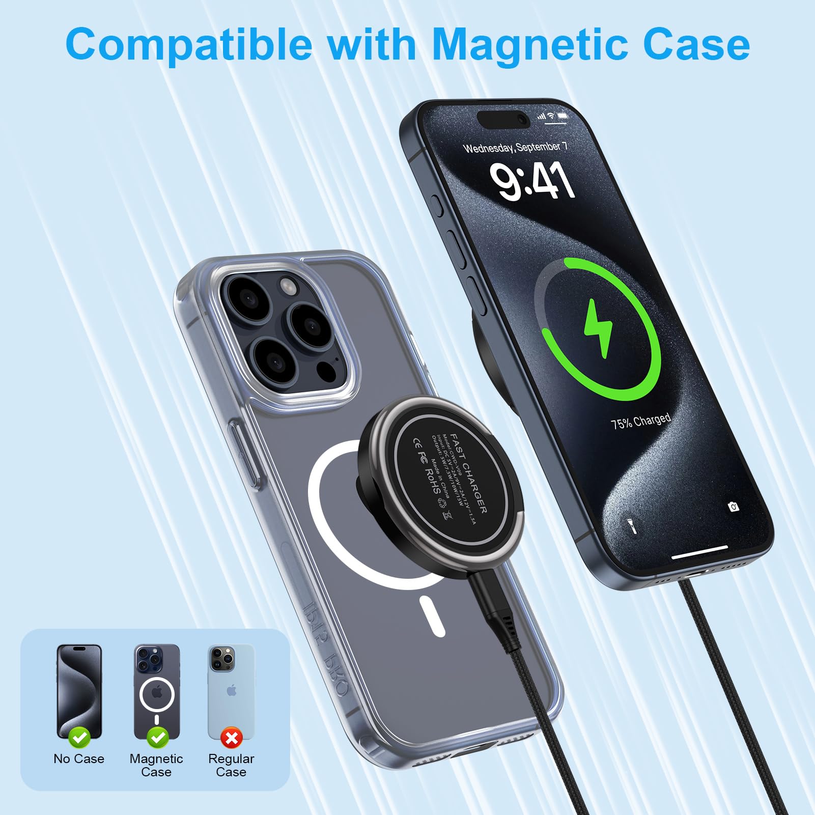Samsung S24 Ultra 15W Fast Magnetic Wireless Charger - Magsafe Charging Pad & Stand with USB C Block for Galaxy S25 Plus/Z Flip6/Fold6/S24FE/S23/S22, iPhone 16/15 Pro Max, Pixel 9/8/7 - Perfect for Home, Office & Travel Charging