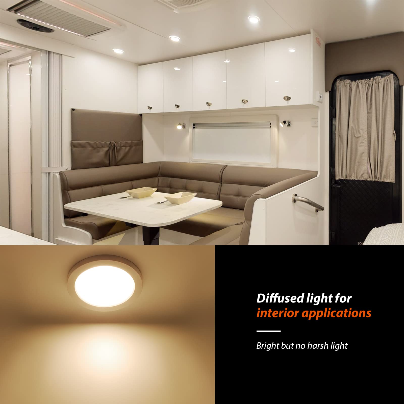 12V RV LED Interior Lights - 3.8W 3500K Warm White Lighting Fixtures for RV Trailer Boat Camper (4.6 Inch, No Switch, Pack of 4) - Perfect for Nighttime Reading & Cabin Illumination