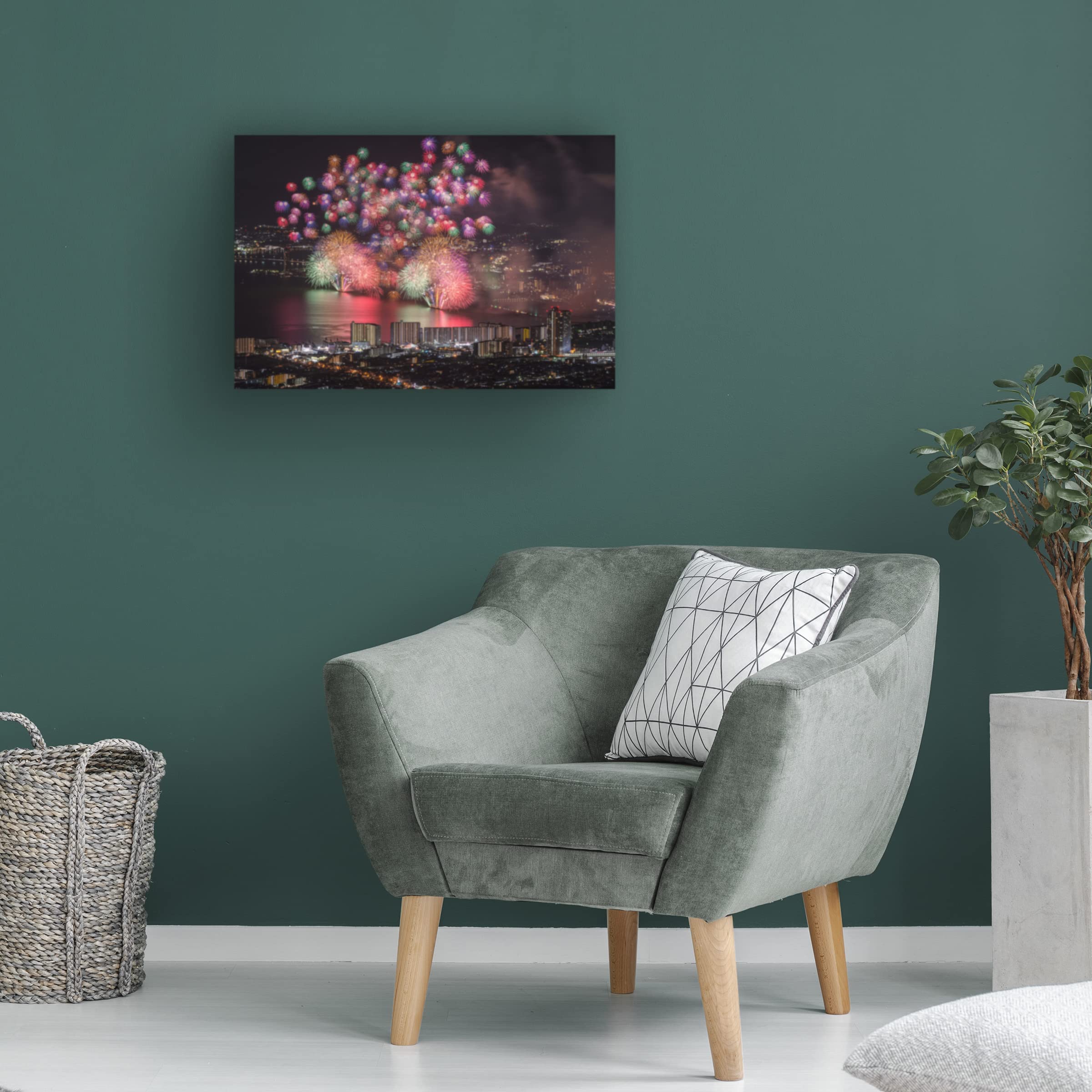 Trademark Fine Art 'Lake Biwa Fireworks' Canvas Print by Tatsuki Ito - Japanese Landscape Wall Art for Living Room, Bedroom & Office Decor