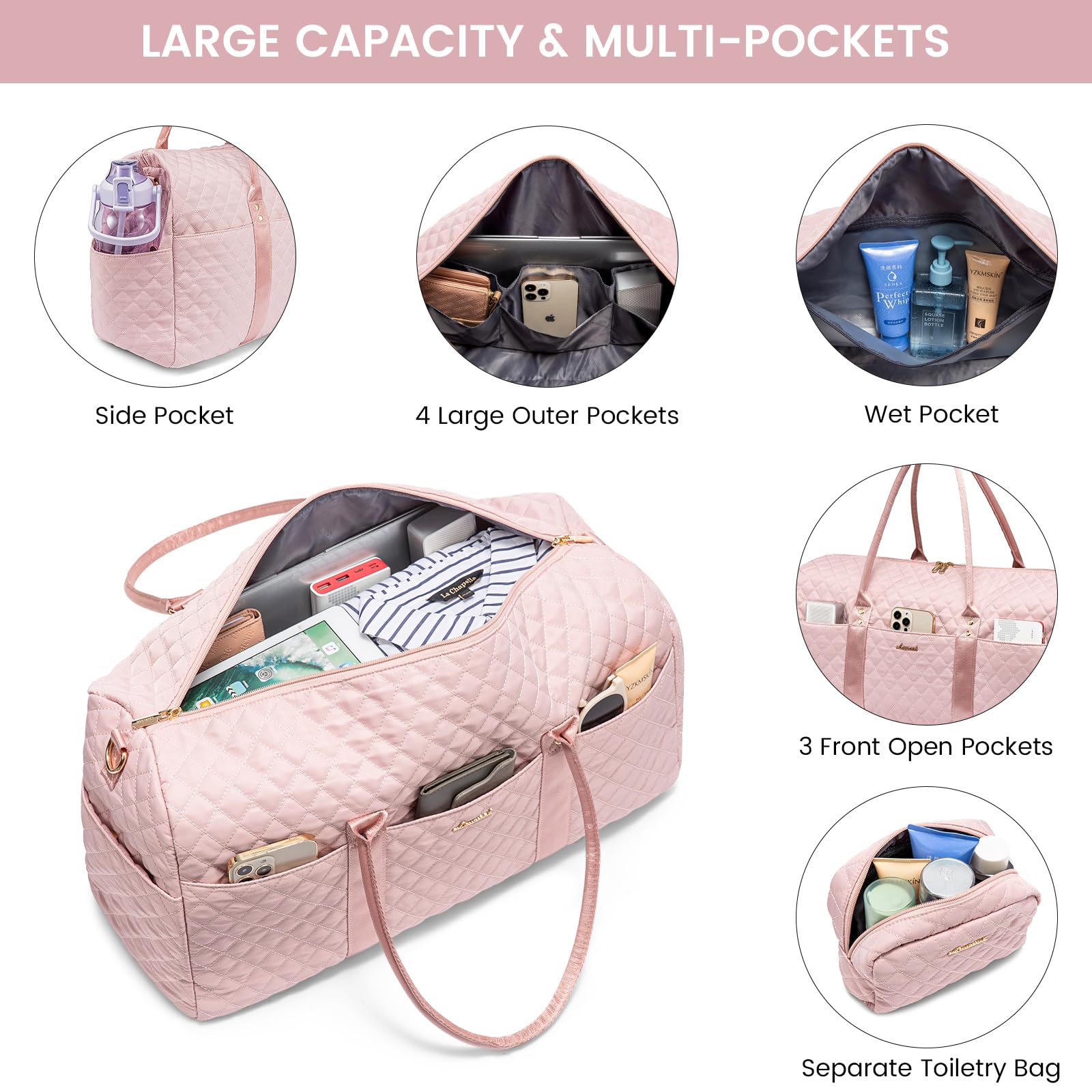 LOVEVOOK Travel Duffle Bag for Women - Waterproof Carry On Overnight Bag with Shoe Compartment & Wet Pocket - Gym, Hospital, Weekender & Maternity Bag with Toiletry Organizer - Perfect for Travel, Workout, Labor Delivery & Weekend Getaways