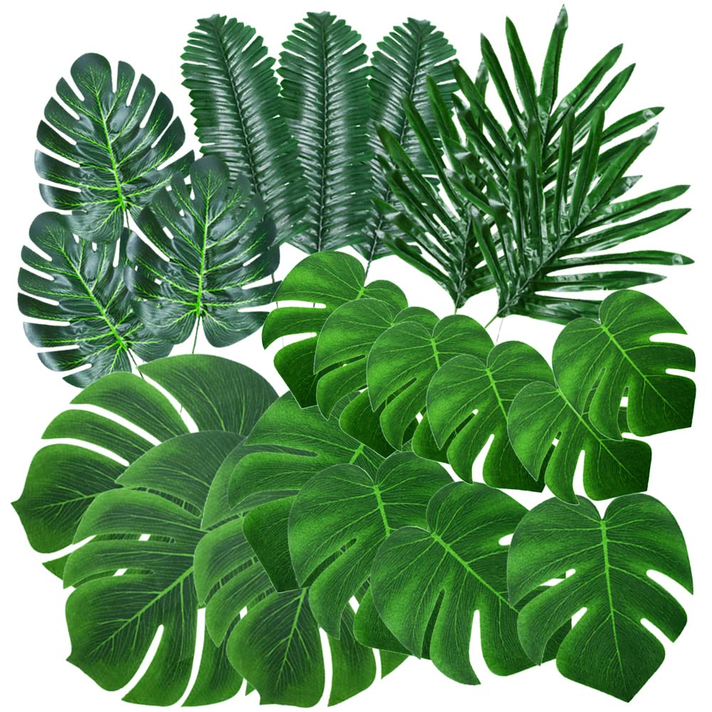 96 Pcs Artificial Tropical Palm Leaves - Jungle Party Decor, Safari Theme Decorations for Weddings, Luaus, Baby Showers & Home Décor
