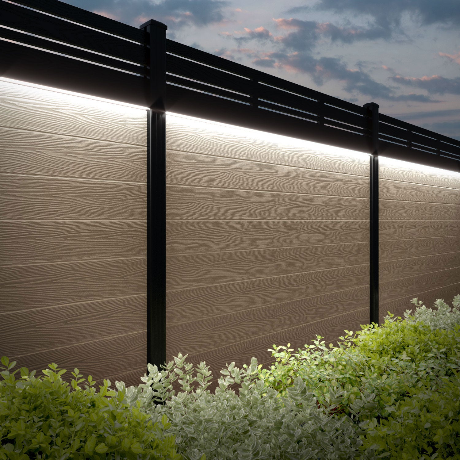 Classic Linea Fence Panel - Light Oak Wood with Aluminum Posts | Durable Outdoor Privacy Fence for Backyard, Garden & Pool Area