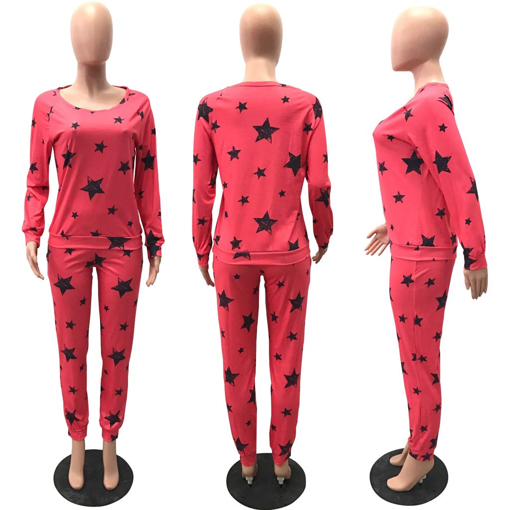 2-Piece Women's Casual Tracksuit Set - Long Sleeve Star Print Sweatshirt & Jogger Pants Outfit | Comfortable Lounge Wear for Yoga, Running & Street Fashion