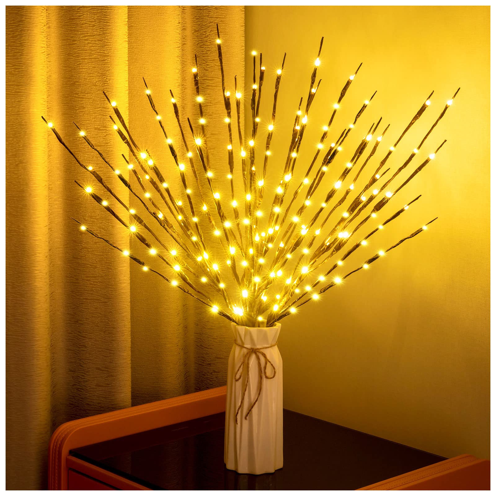 Twig Lights 2 Pack - 30Inch 20 LED Lighted Branches with Warm Yellow Willow Lights for Christmas Party, Indoor & Outdoor Vase Fireplace Decor | Perfect for Holiday Centerpieces, Wedding Decorations, and Cozy Home Ambiance (Warm Yellow Light)