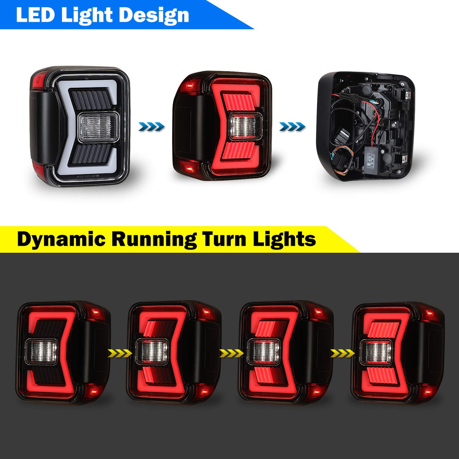 WOLFSTORM LED Tail Lights Replacement for 2019-2025 Jeep Gladiator Pickup - Sequential Turn Signal Lights with Clear Lens (1 Pair) | Upgrade Your Off-Road Vehicle for Enhanced Visibility & Style