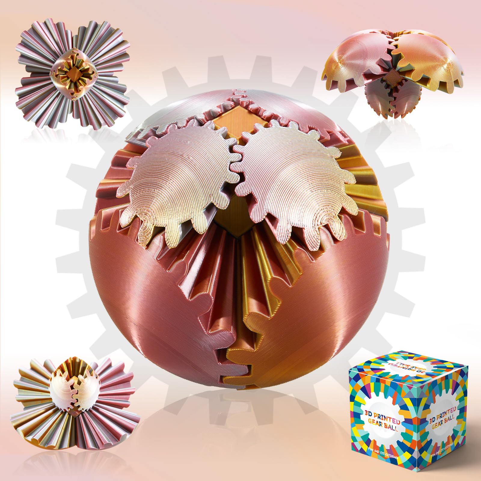 3D Printed Gear Ball - Steampunk Fidget Toy for Adults & Kids, Easter Basket Stuffers, Stress Relief Spin Ball Cube - Perfect for Office, Classroom & Travel
