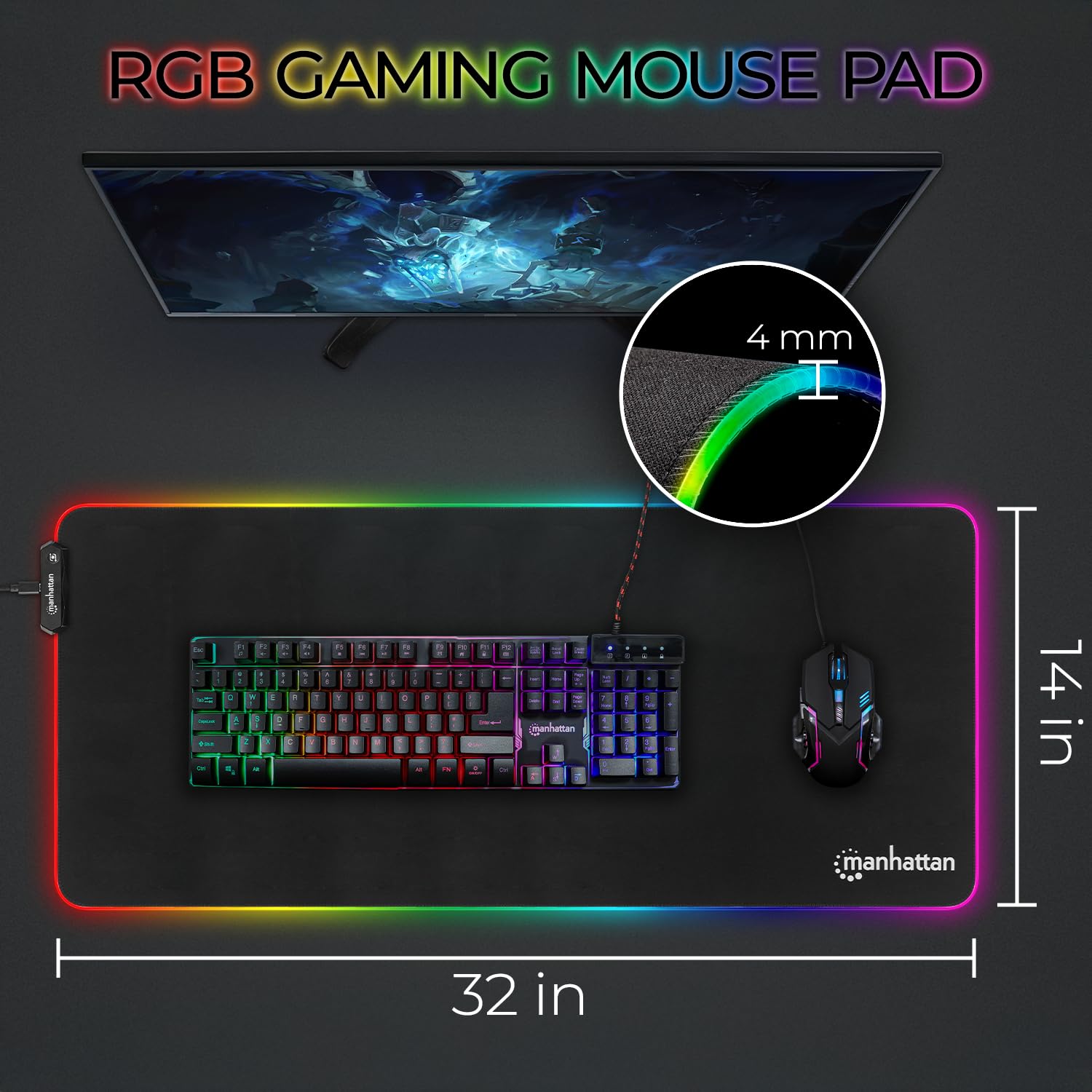 RGB Gaming Mousepad XXL - Splash-Resistant LED Desk Mat for Gamers