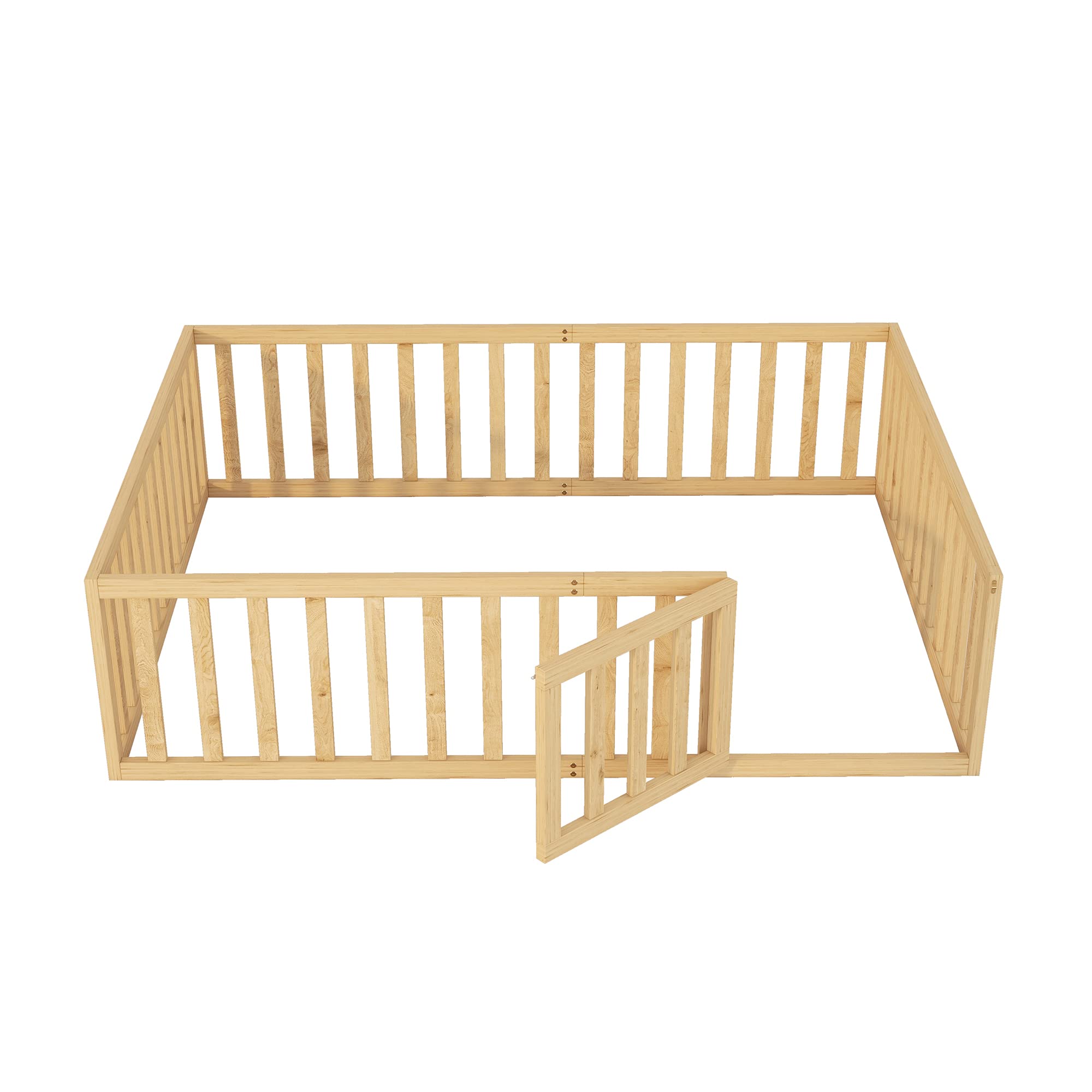 SOFTSEA Queen Montessori Floor Bed Frame with Safety Fence for Kids & Toddlers - No Bed Slats Needed - Perfect for Montessori Rooms, Daycare Centers & Safe Toddler Sleeping Spaces