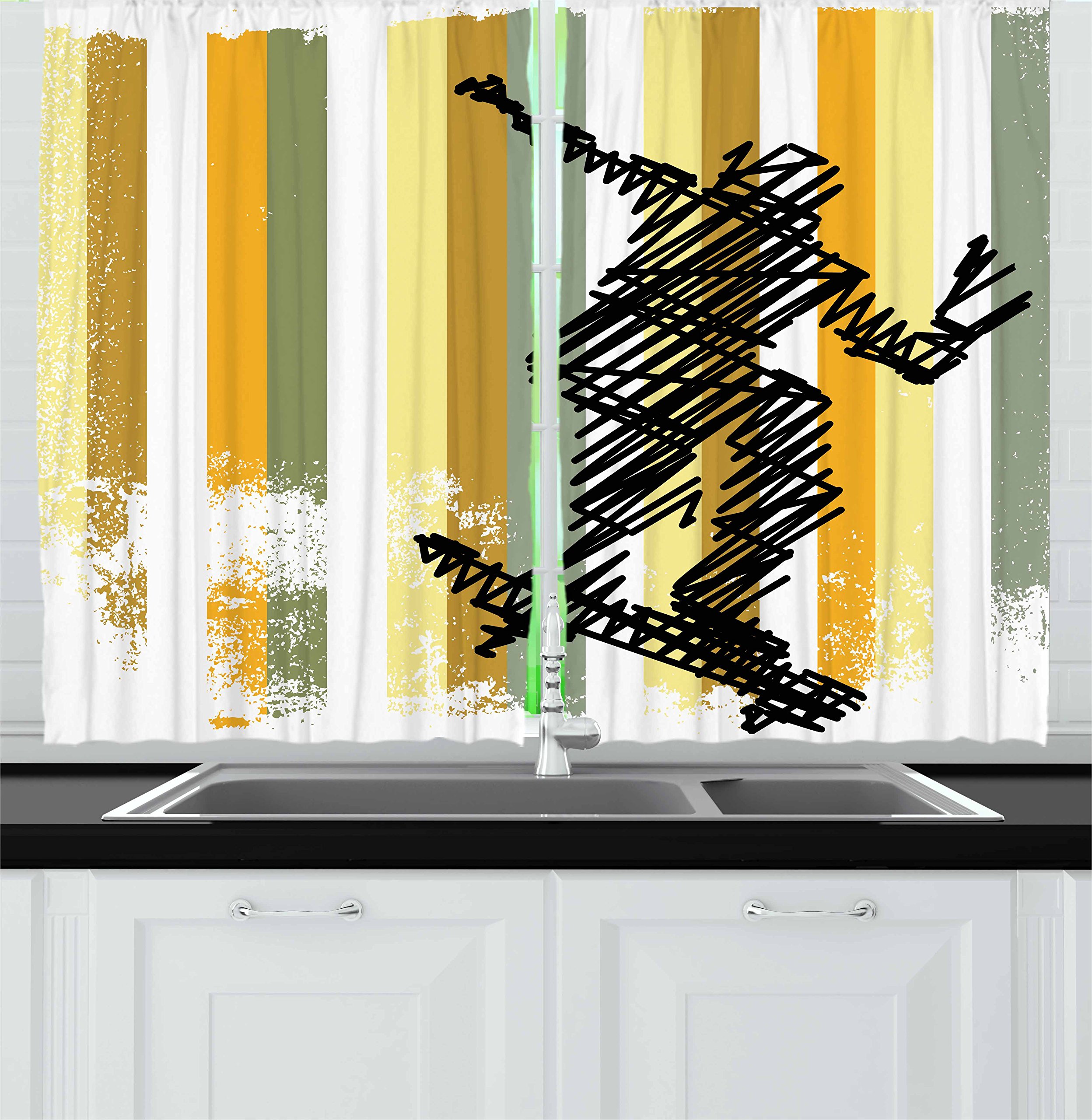 Ambesonne Modern Kitchen Curtains Set of 2 - Skateboard Art Design with Striped Grunge Background, 55 x 39 Inch Window Drapes for Kitchen & Cafe Decor - Vibrant Multicolor - Perfect for Urban Style Homes & Coffee Shops